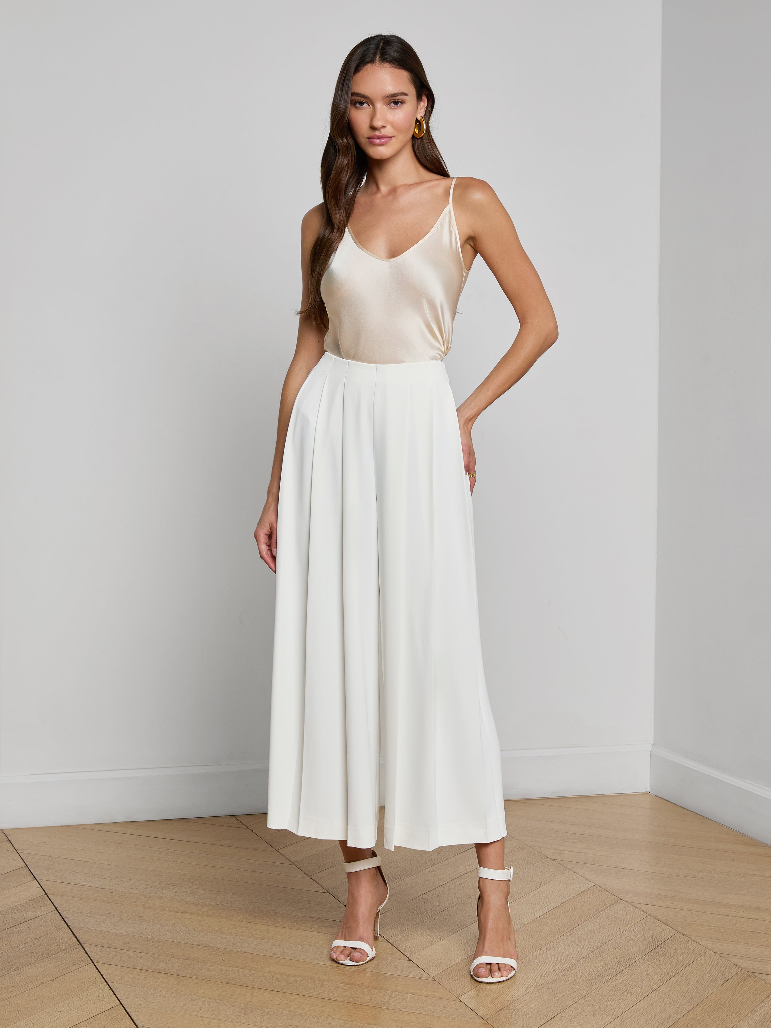 Novalynn Cropped Pleated Pant in White | L'AGENCE