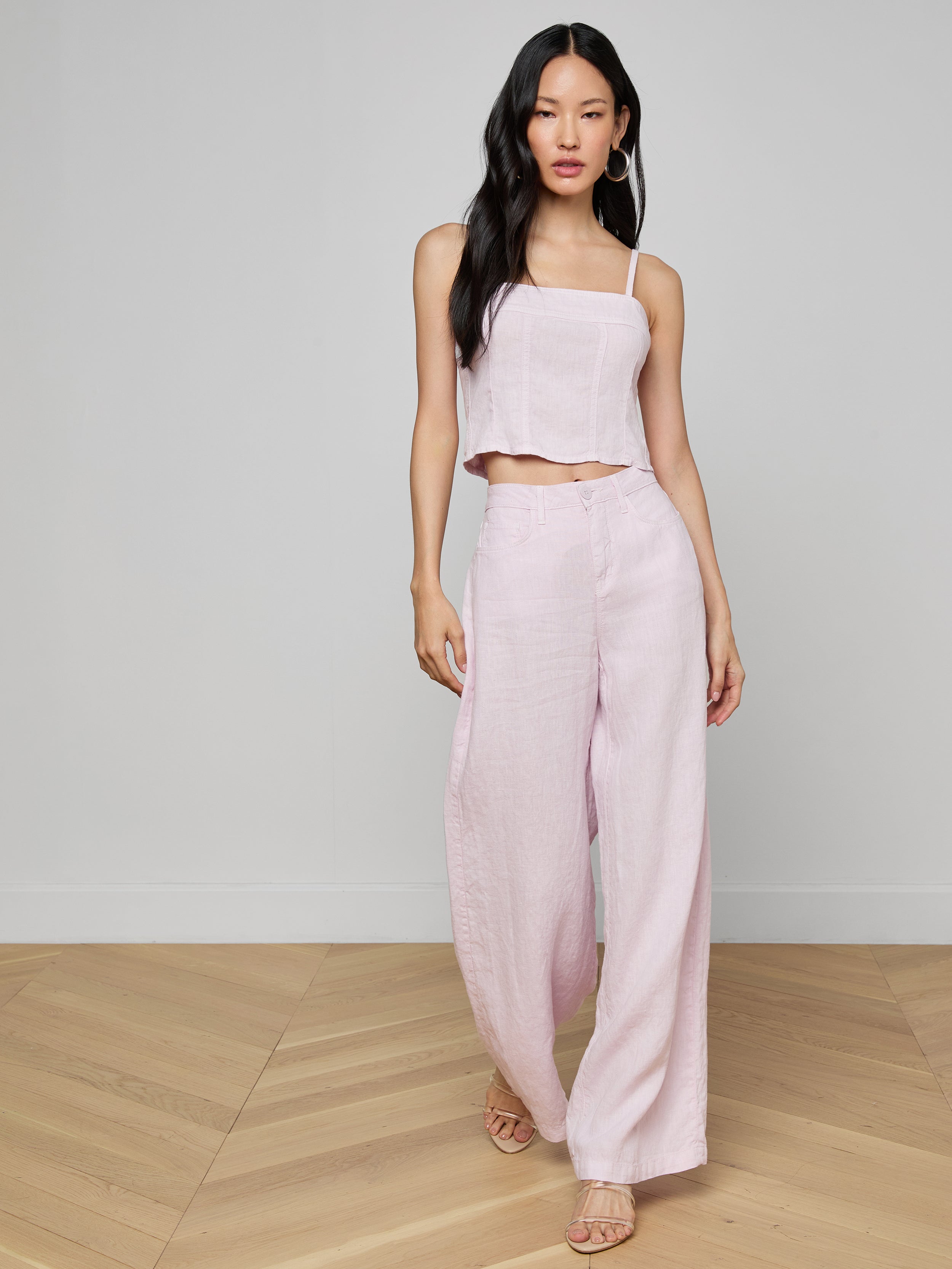 Amara Linen Wide-Leg Pant in Icy Lilac | L'AGENCE