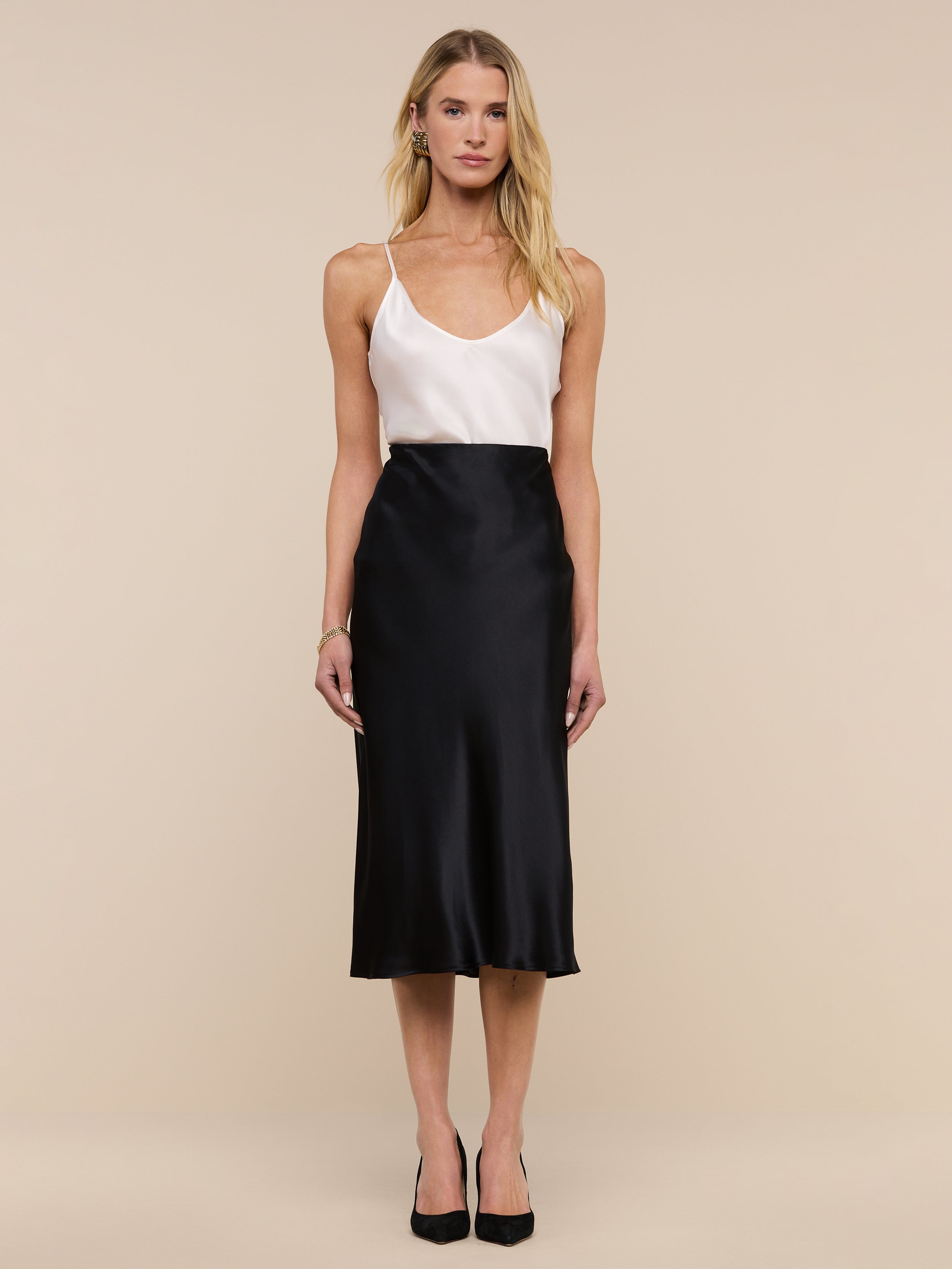 Perin Silk Midi Skirt in Black | L'AGENCE