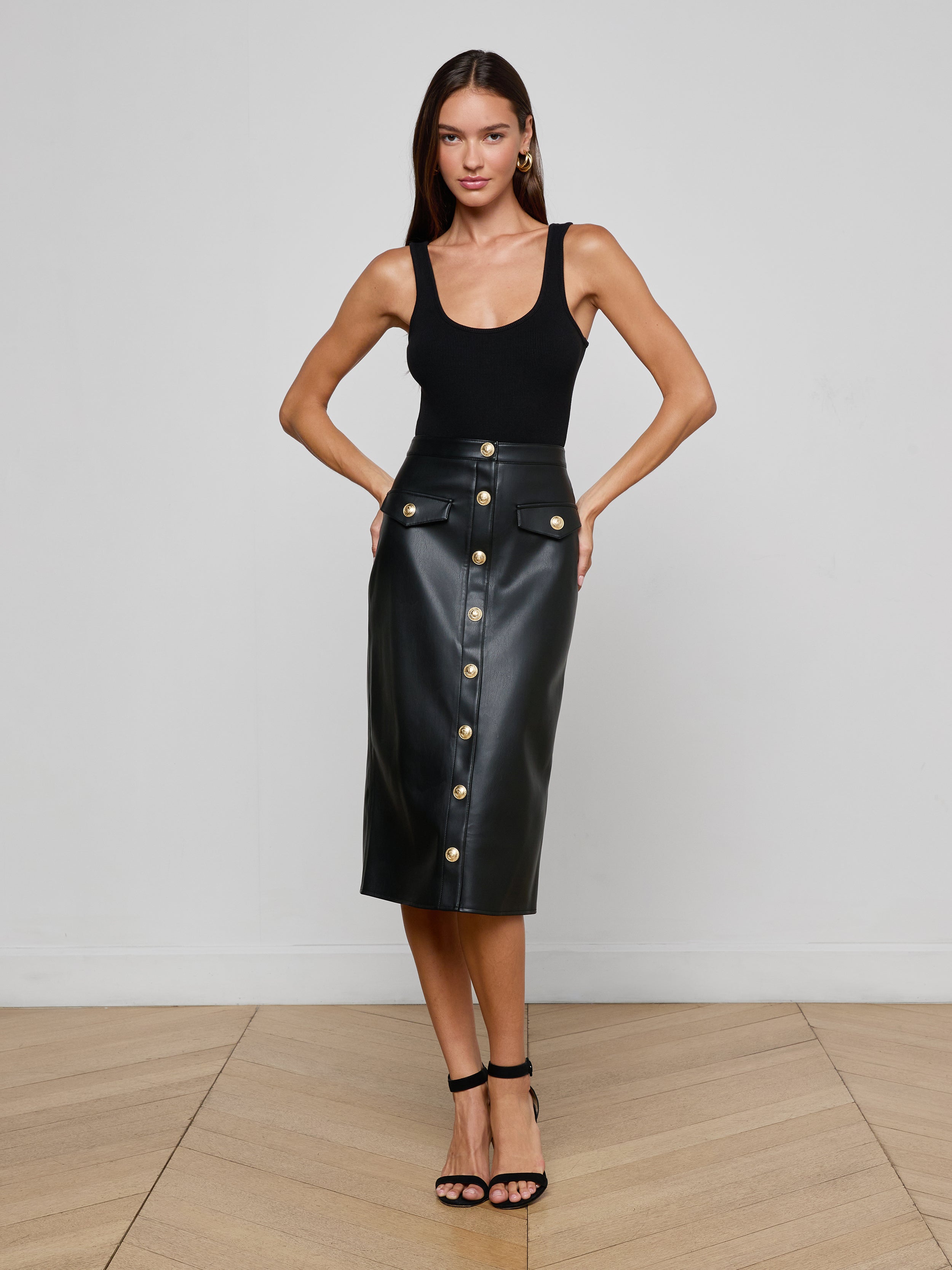 Milann Vegan Leather Skirt in Black | L'AGENCE