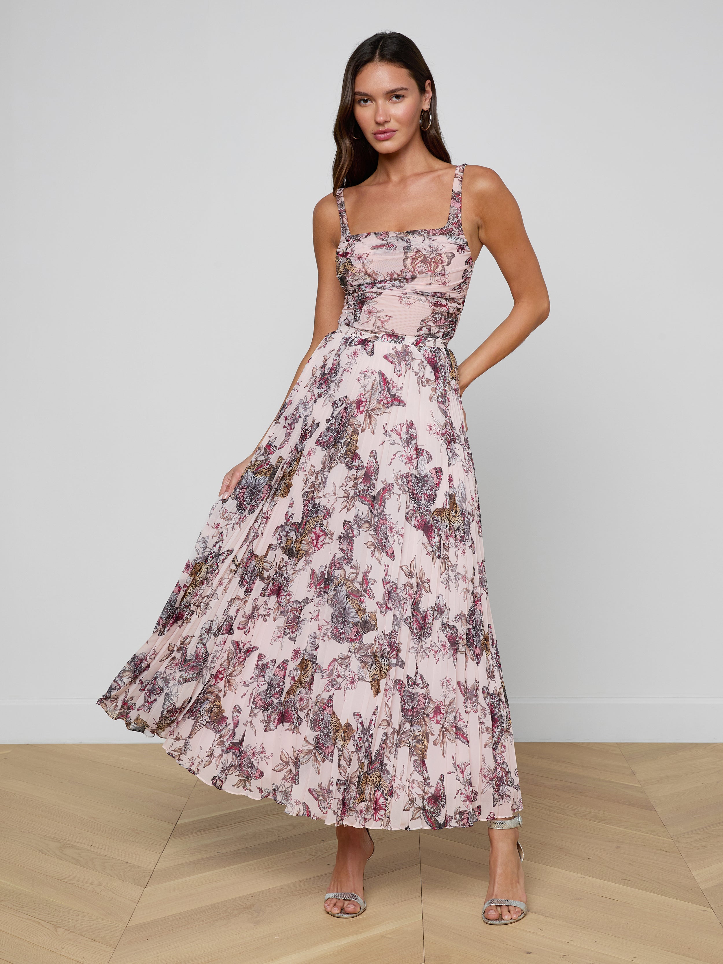 Torin Pleated Maxi Skirt in Light Nectar Pink Small Multi