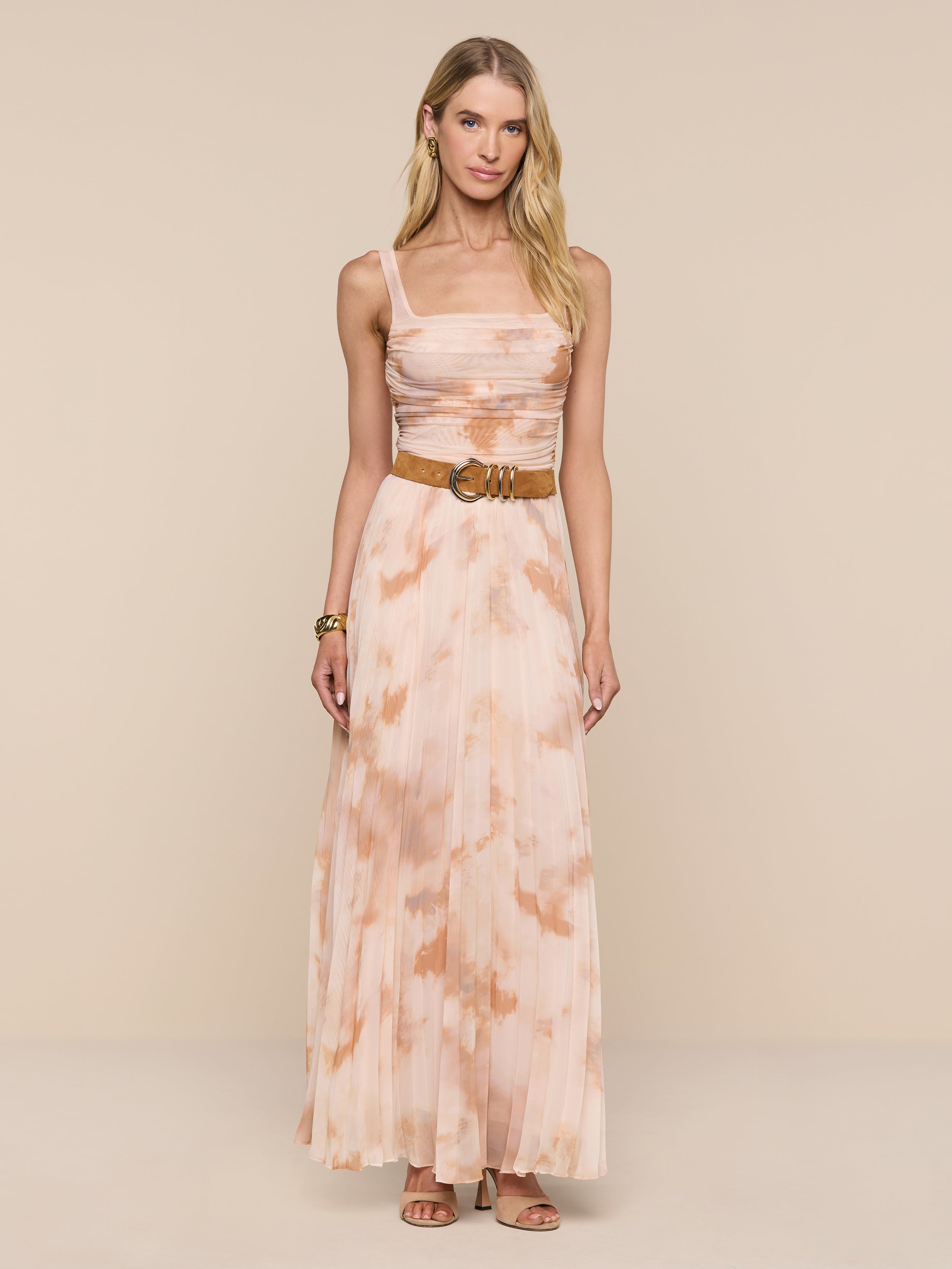 Torin Pleated Maxi Skirt in Frappe Multi Tie Dye | L'AGENCE