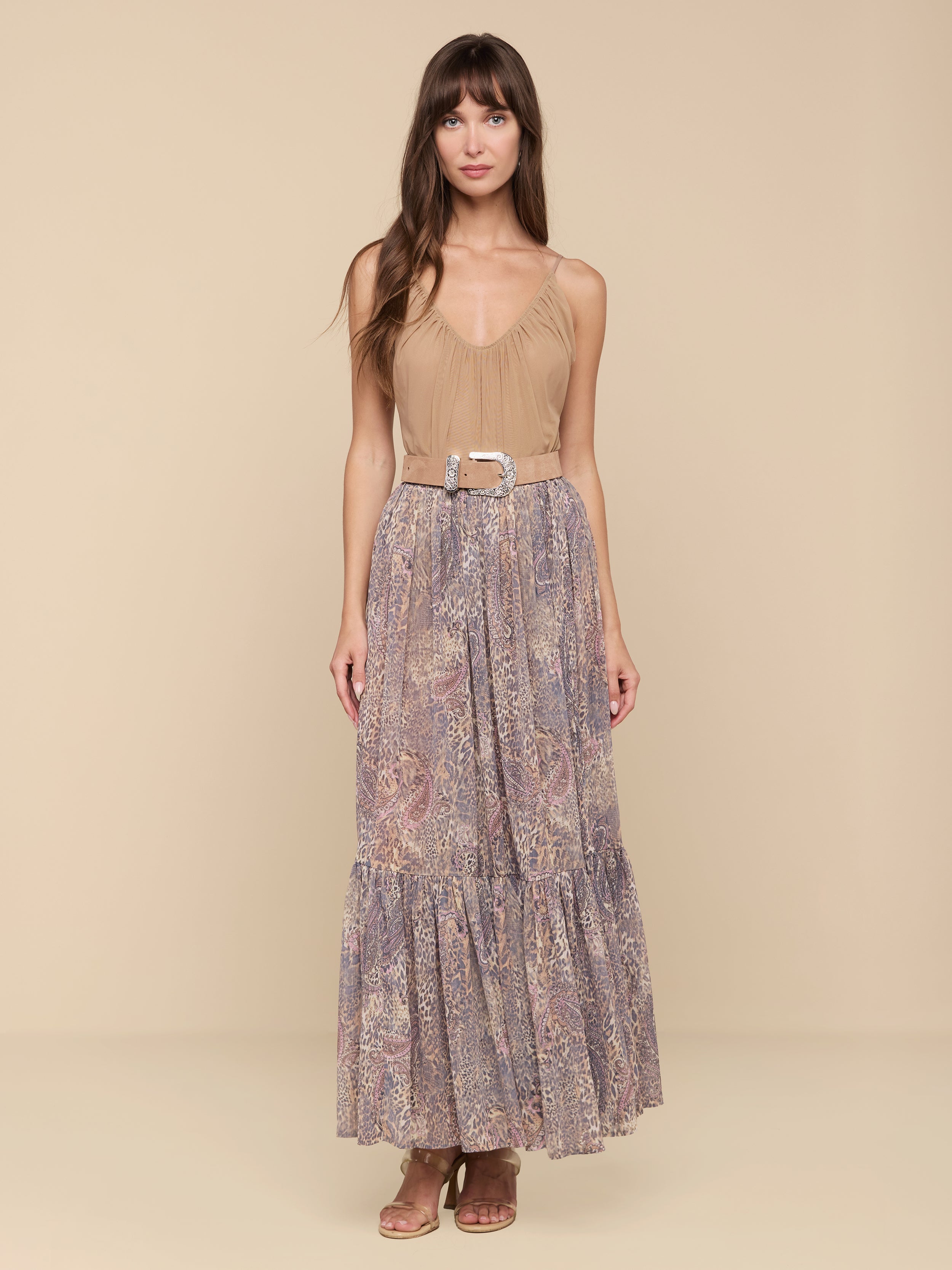 Ursie Maxi Skirt in Tan/Mauve Valencia Leopard | L'AGENCE