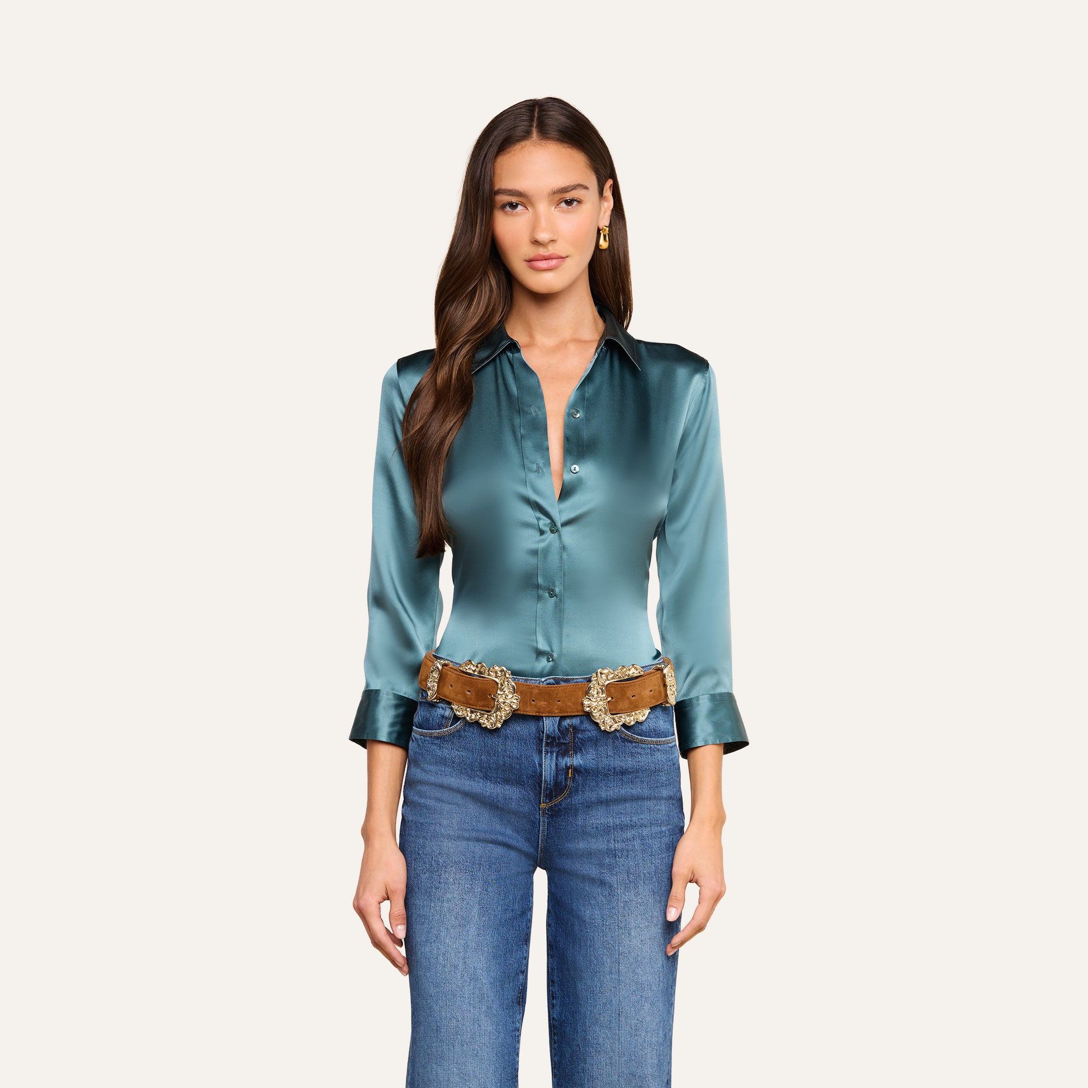 Dani Silk Blouse in Cadet Blue | L'AGENCE