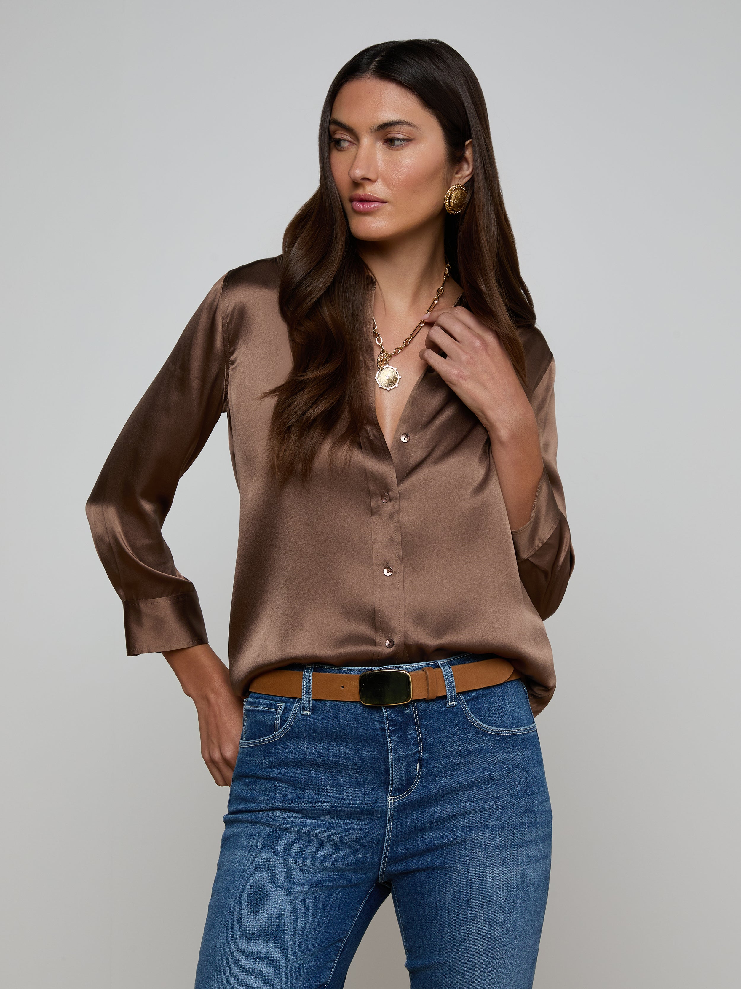 Dani Silk Blouse in Cardamom | L'AGENCE