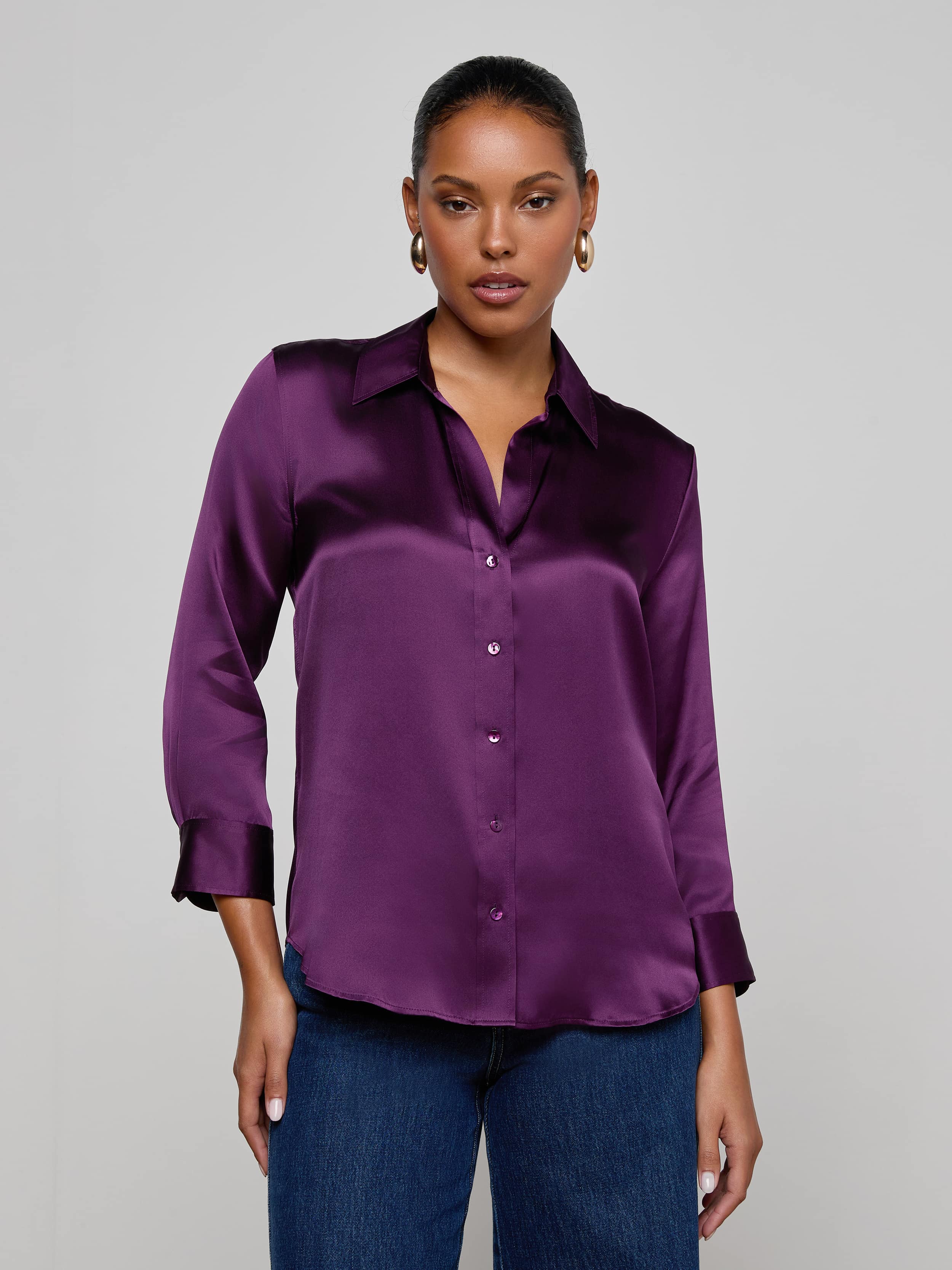 Dani Silk Blouse in Medium Violet | L'AGENCE