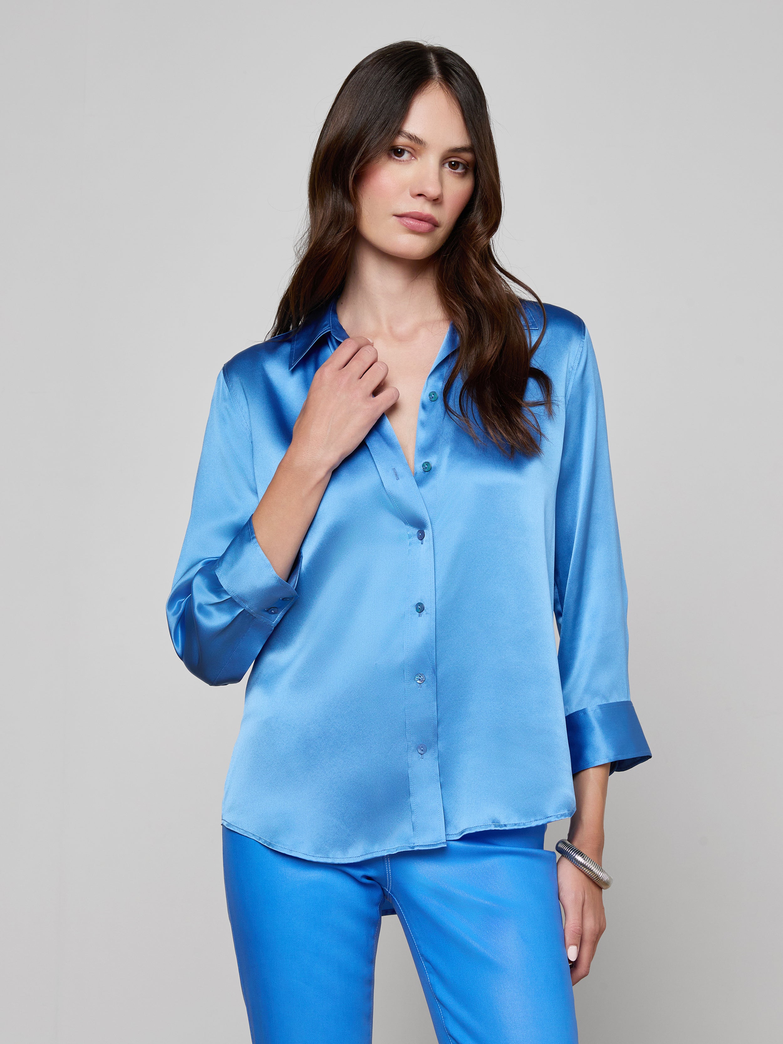 Dani Silk Blouse in Regatta Blue | L'AGENCE