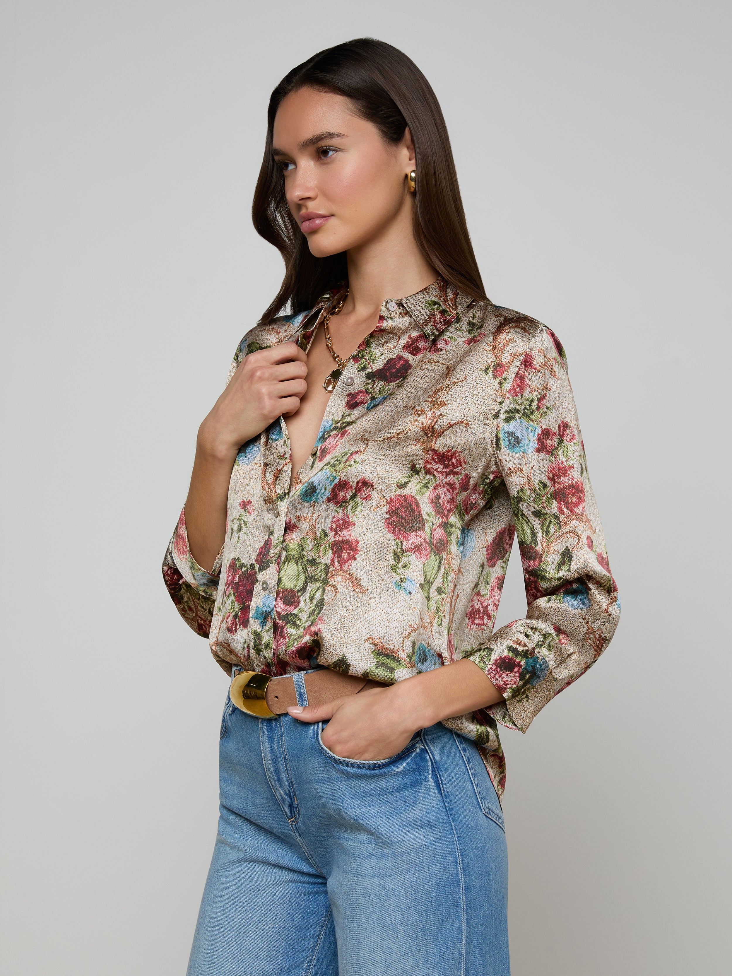 Dani Silk Blouse in Multi Floral Tapestry | L'AGENCE