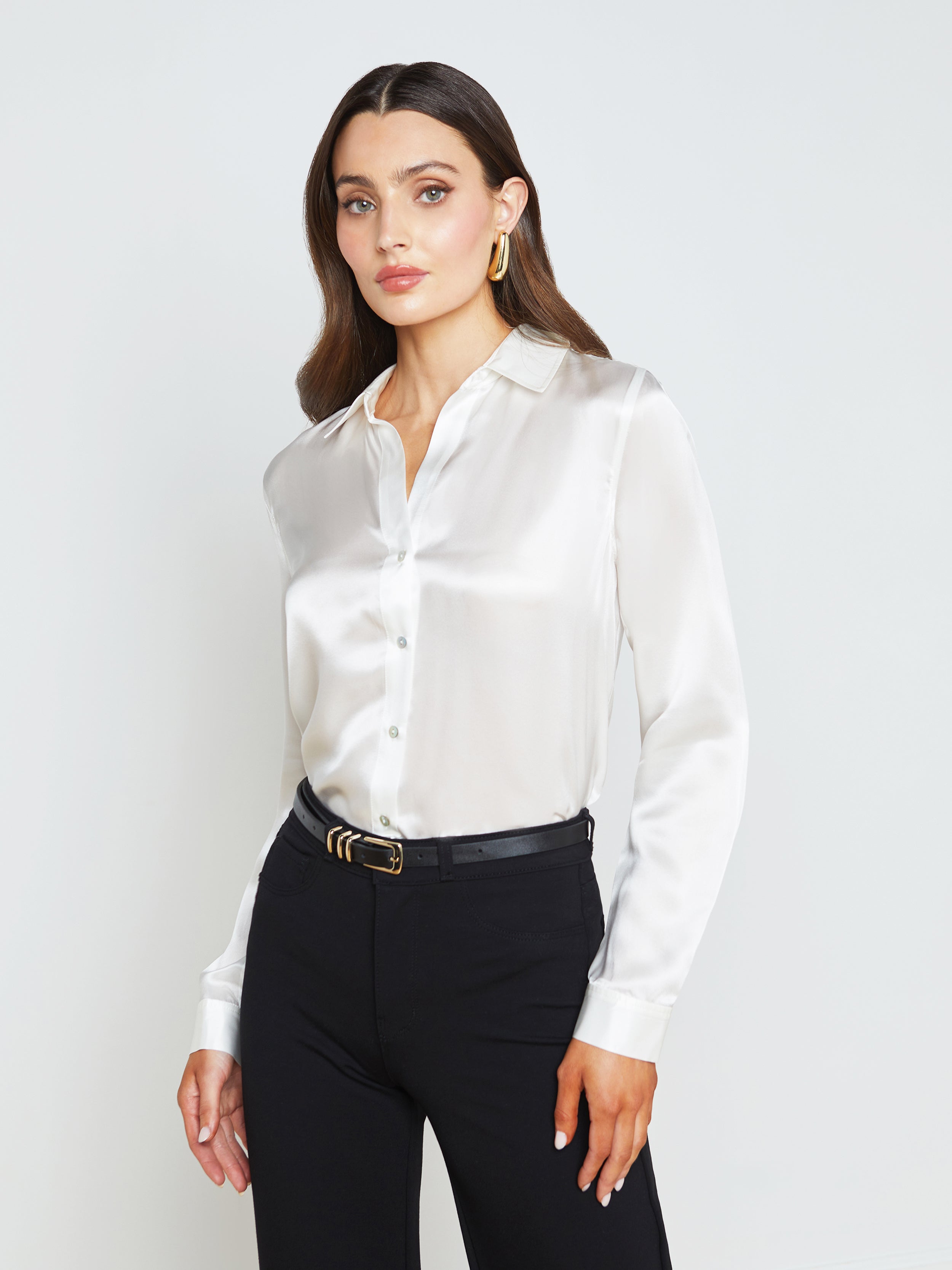 Tyler Long Sleeve Silk Blouse in Ivory | L'AGENCE Tyler Long Sleeve Silk Blouse in Ivory | L'AGENCE