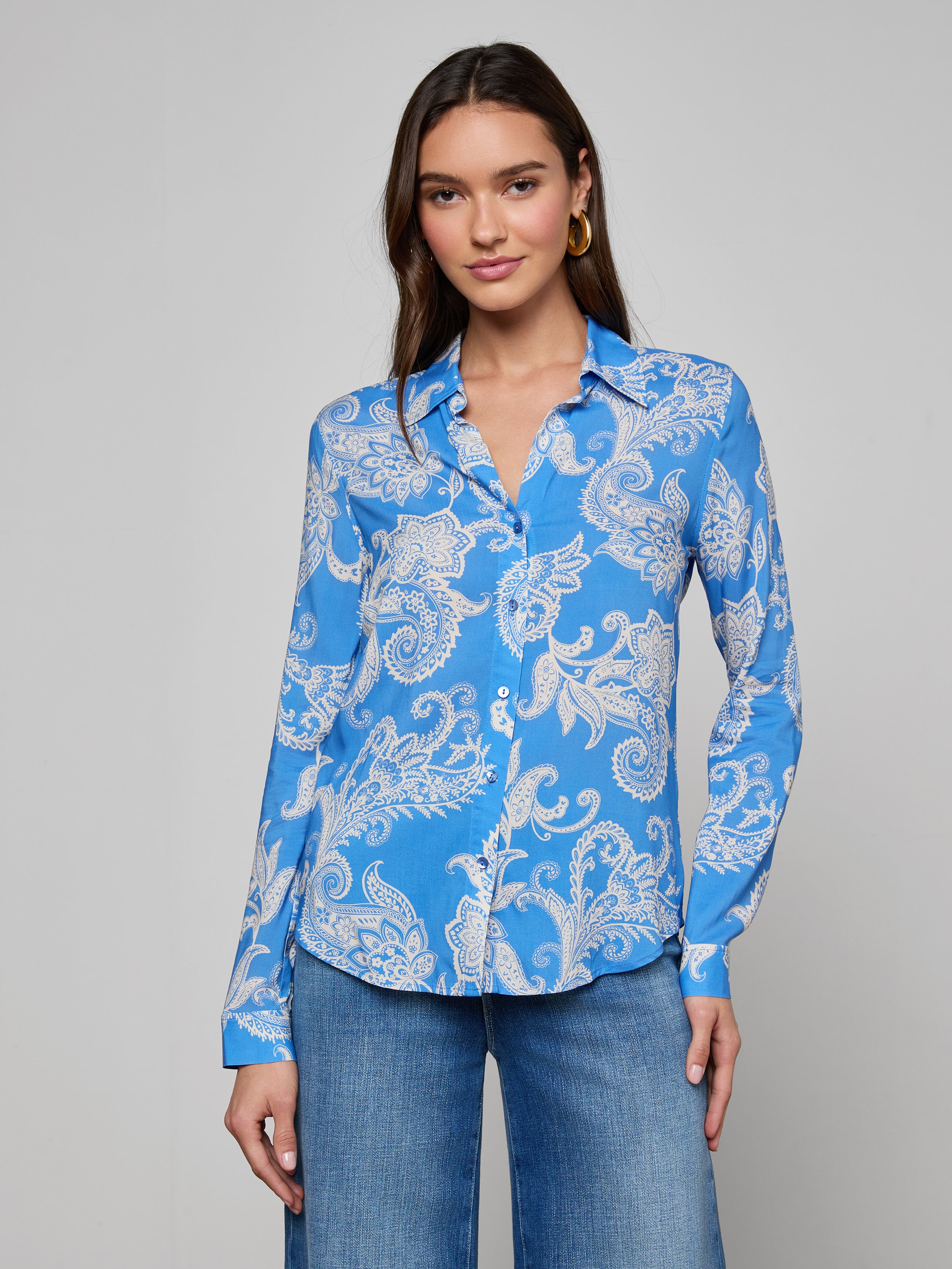 Holly Blouse in Regatta Blue/Ivory Paisley | L'AGENCE