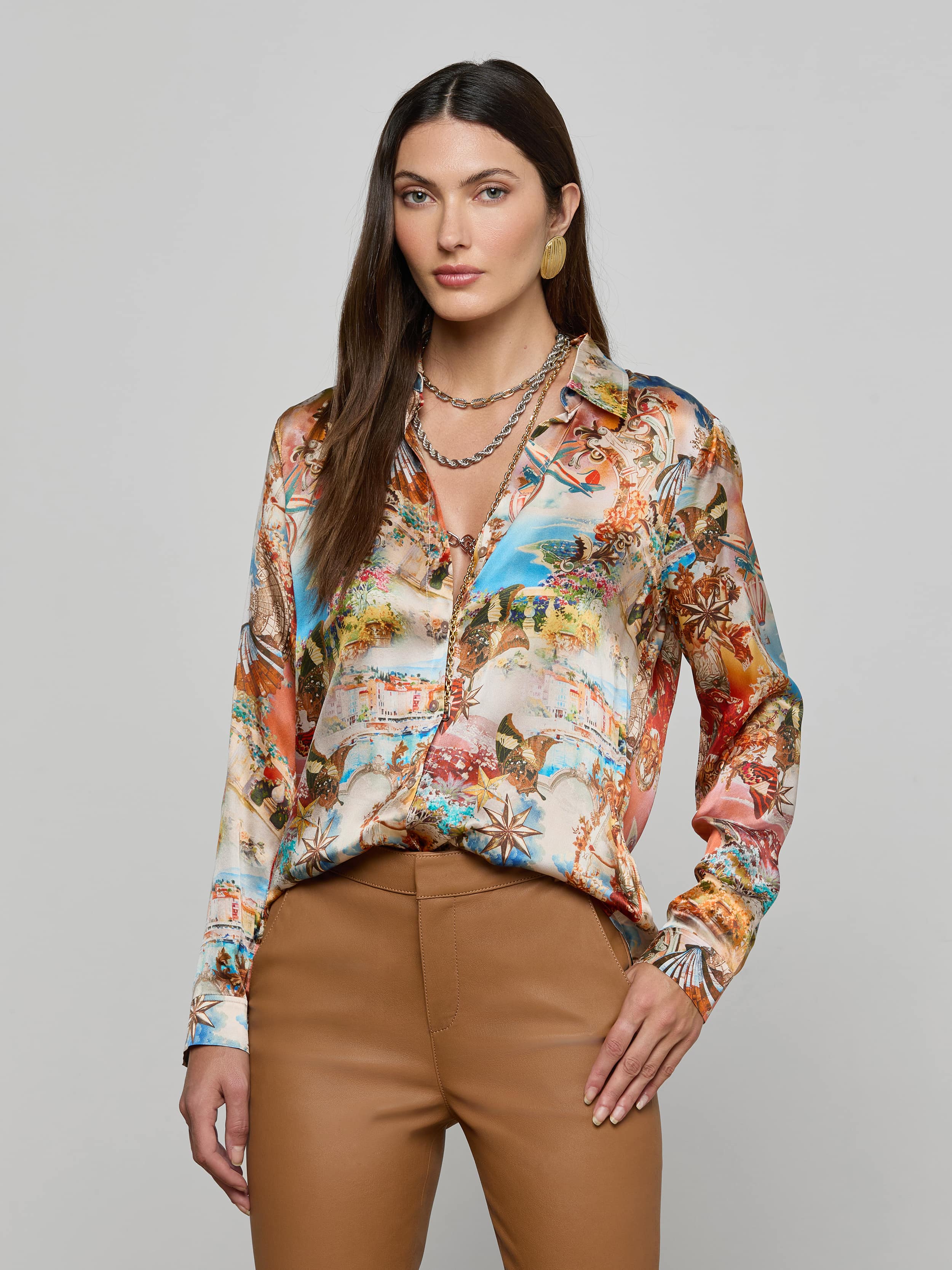 Tyler Silk Blouse in Multi Collage | L'AGENCE