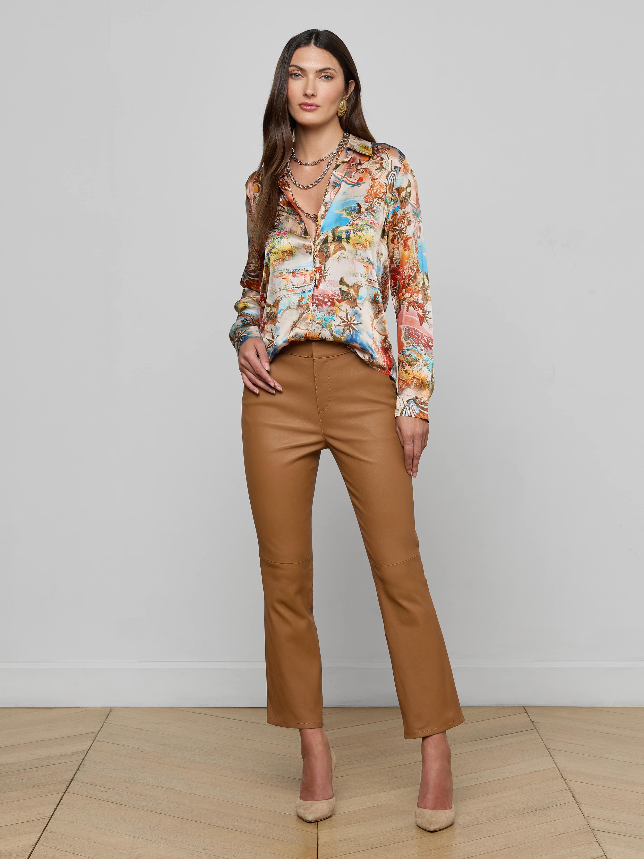 Ketra Leather Bootcut Trouser in Soft Cognac | L'AGENCE