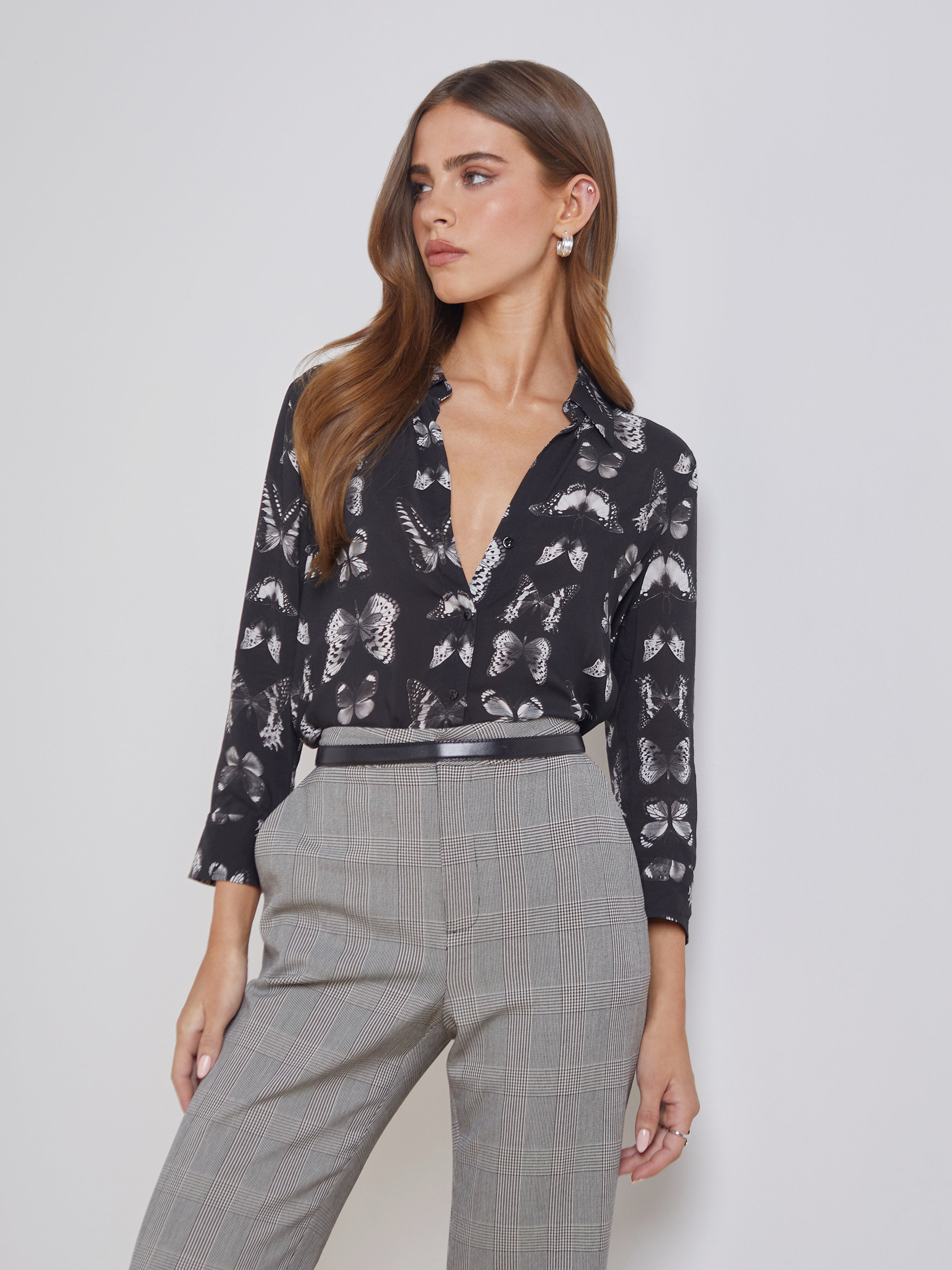 L'AGENCE Camille Blouse in Black Multi Vintage Butterfly