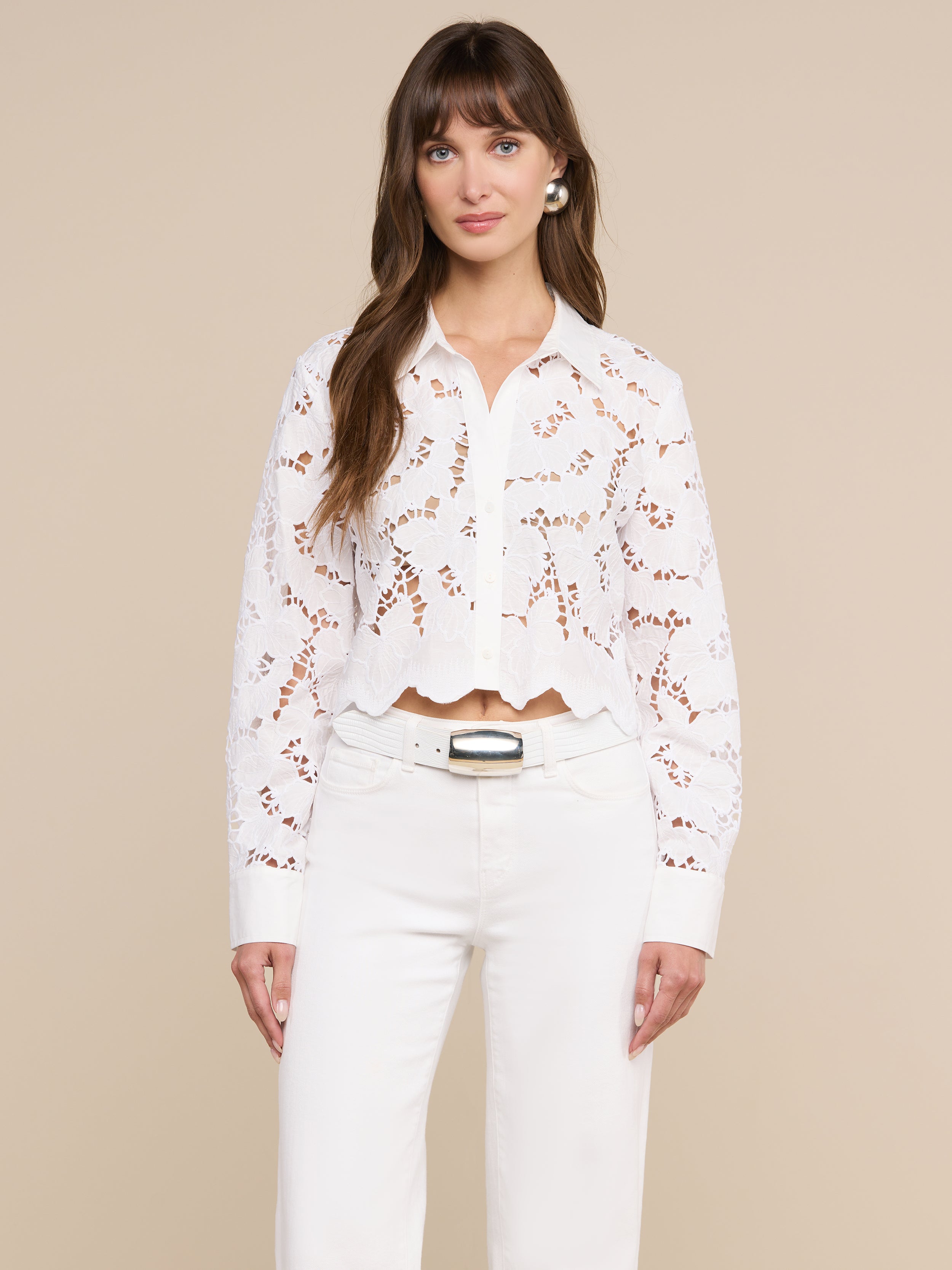 Seychelle Cropped Eyelet Blouse in White | L'AGENCE
