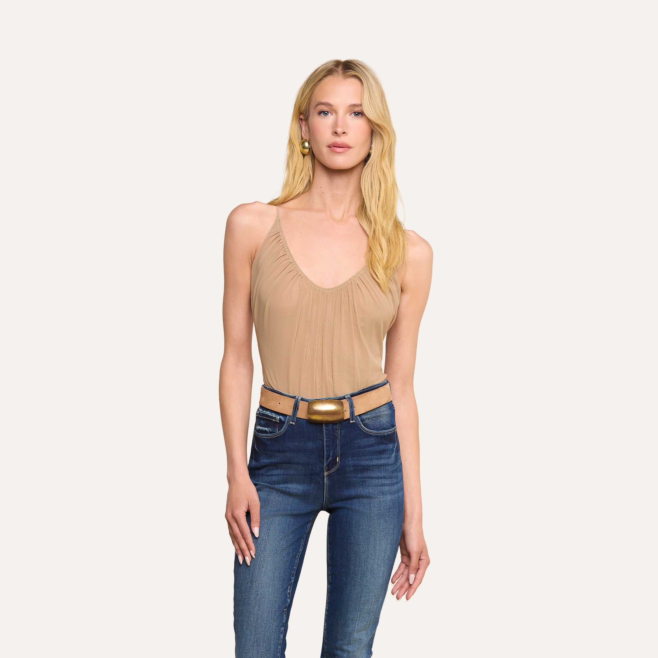 Gelina Mesh Bodysuit in Dark Cappuccino | L'AGENCE