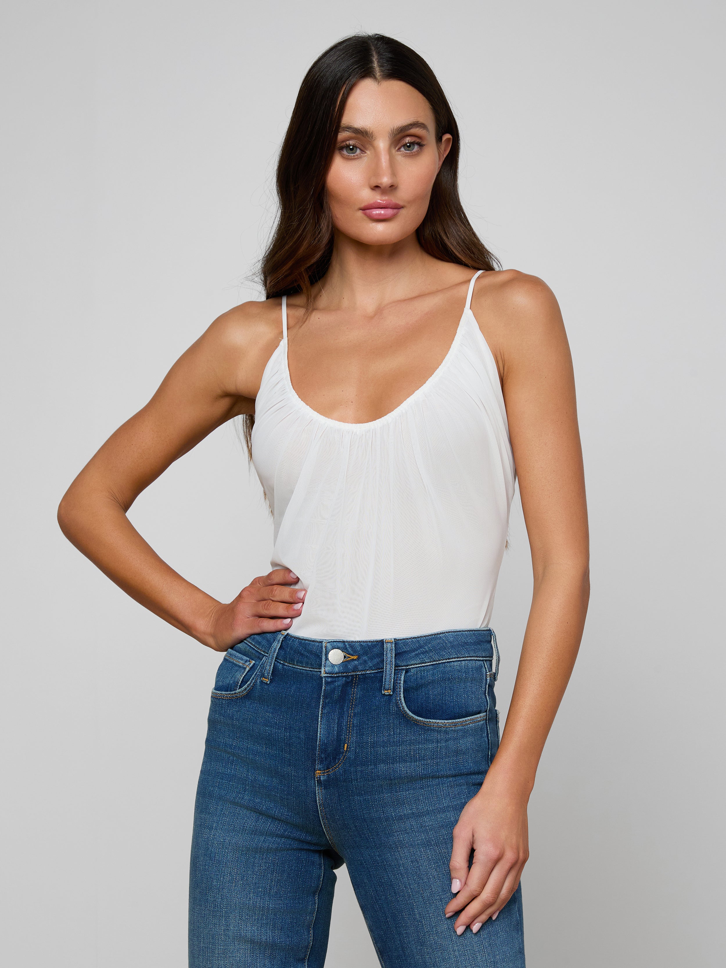 Gelina Ruched Bodysuit in White