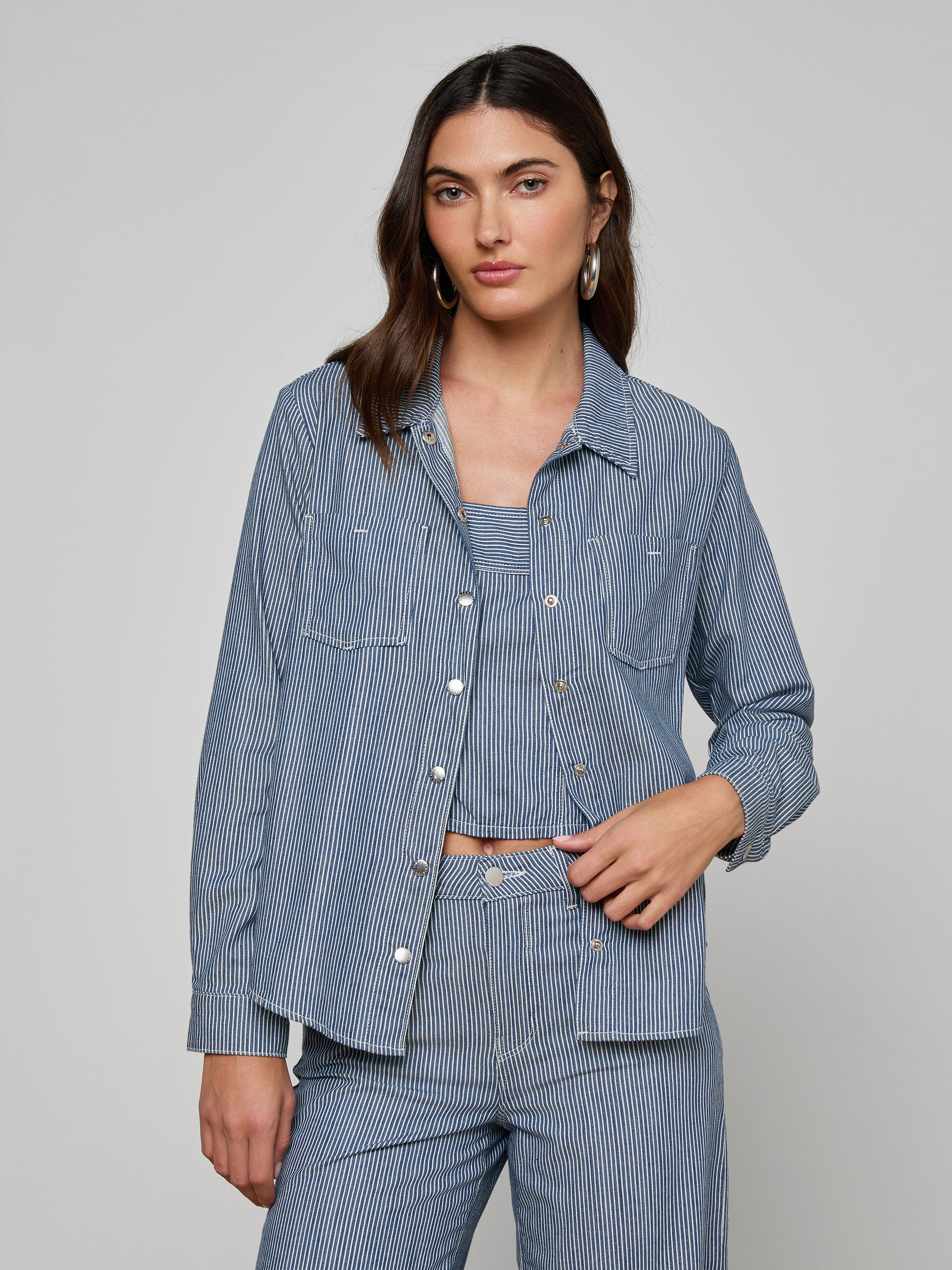Isla Shirt in Azure Blue Stripe | L'AGENCE