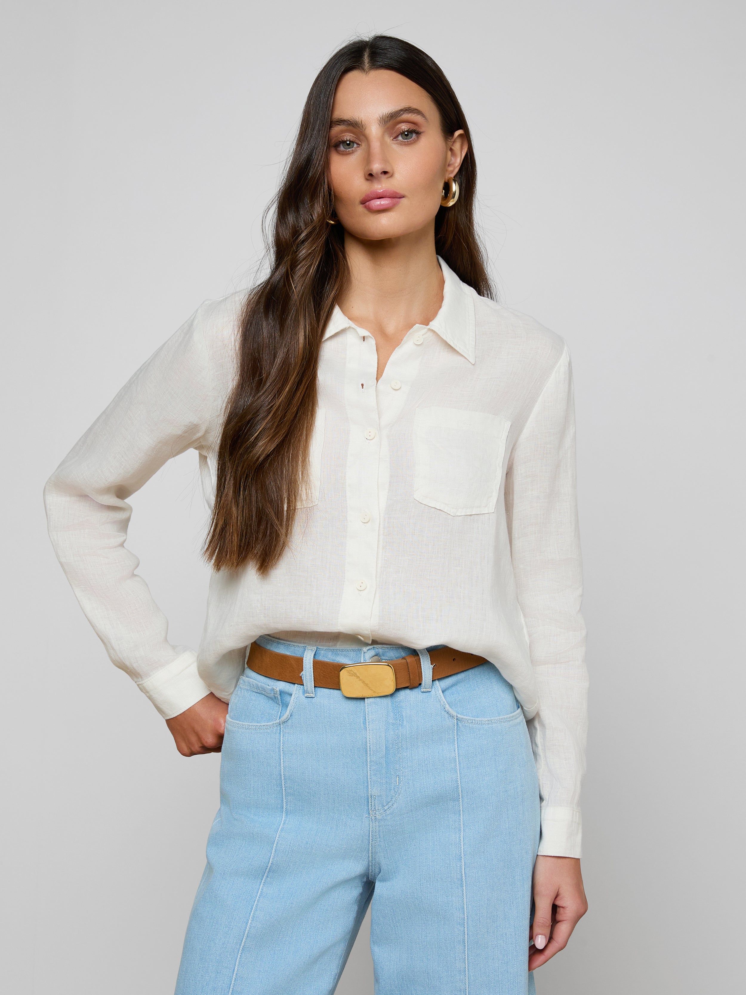Isla Linen Shirt in Light Ecru | L'AGENCE