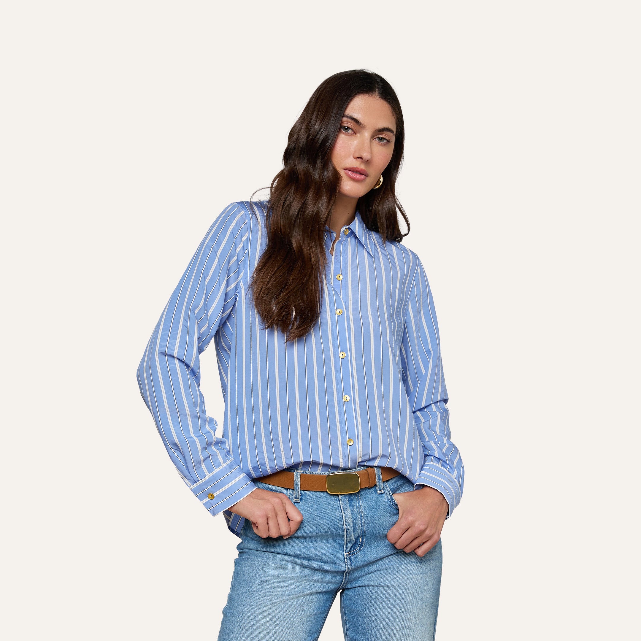 Ellery Poplin Shirt in Allure Blue/White Stripe | L'AGENCE