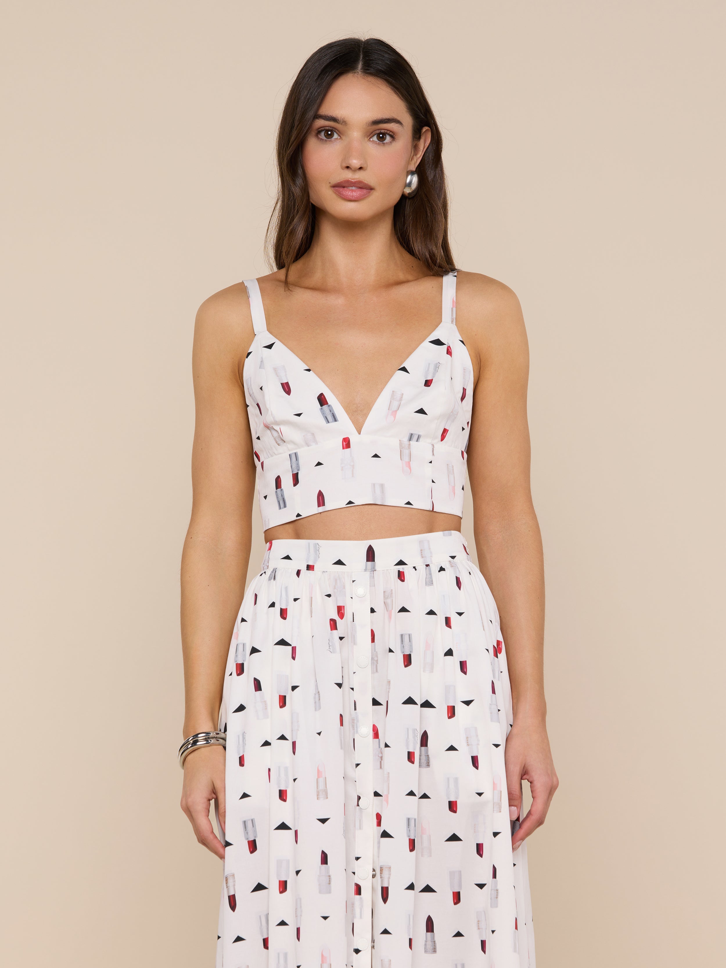 Kaori Bralette Top in Ivory Multi Lipstick Geo | L'AGENCE