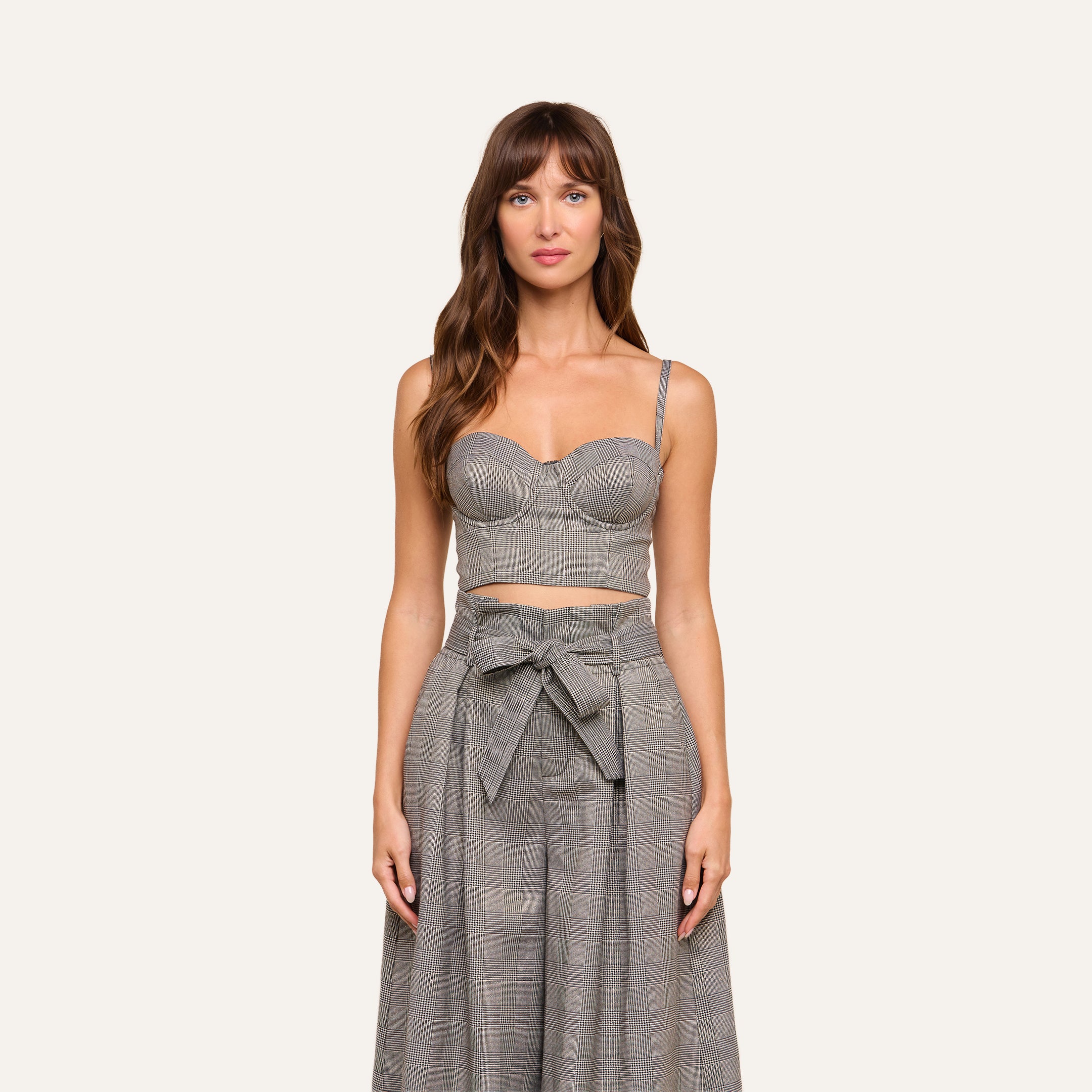 Sonya Bustier in Beige/Black Lurex Glen Plaid | L'AGENCE