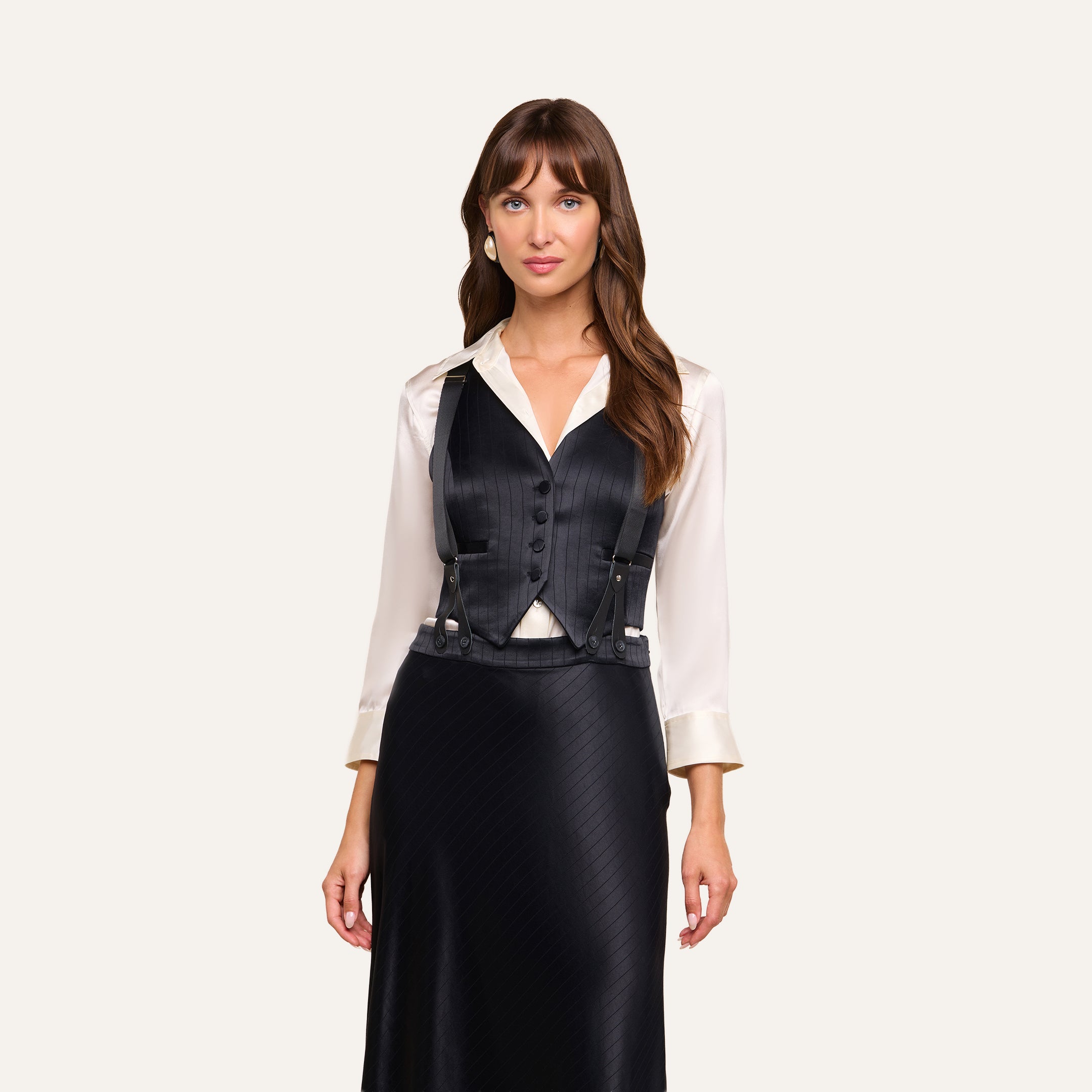 Jianna Vest in Black Pinstripe | L'AGENCE