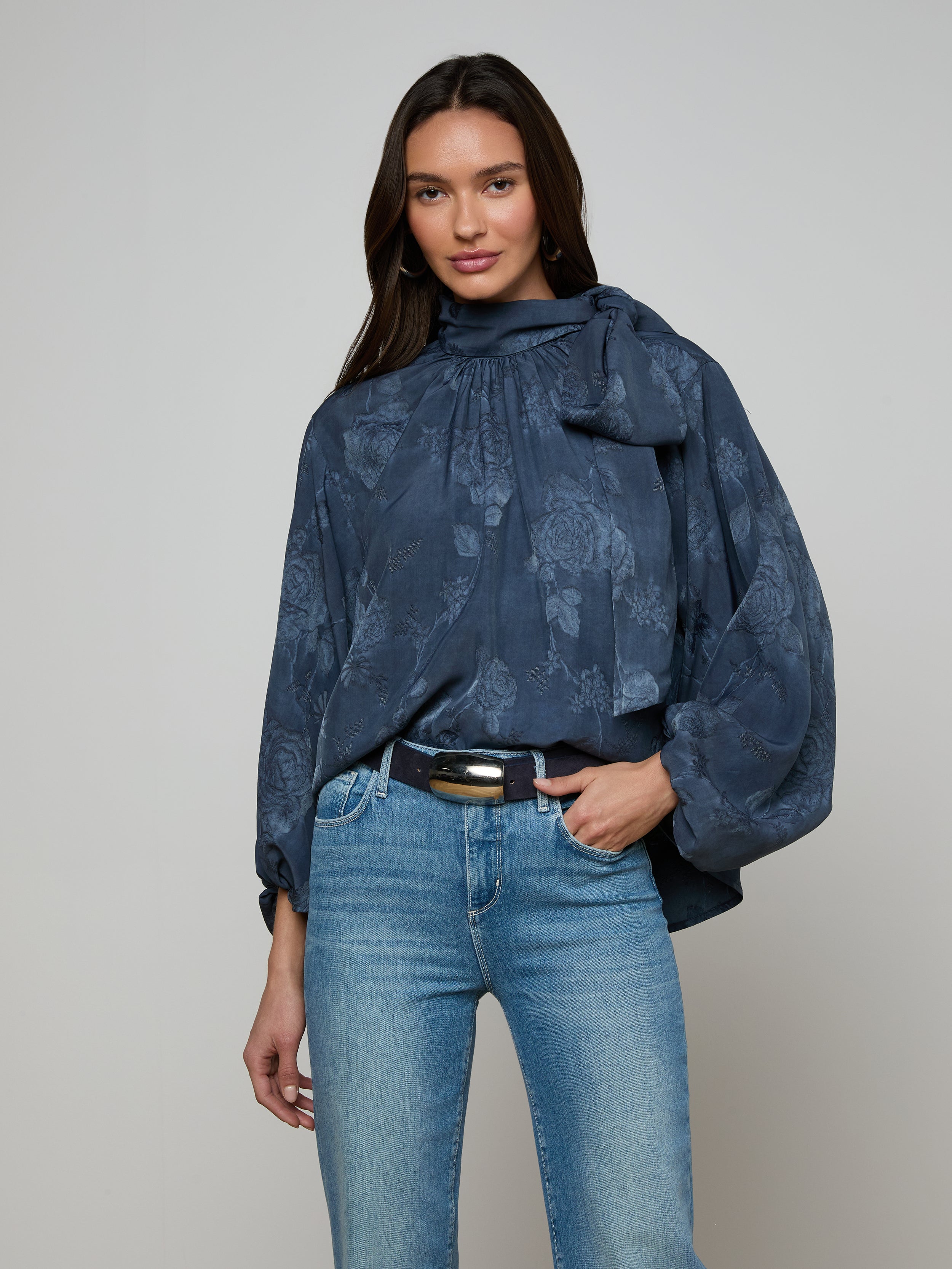 Rhett Oversized Blouse in Vintage Indigo Floral | L'AGENCE