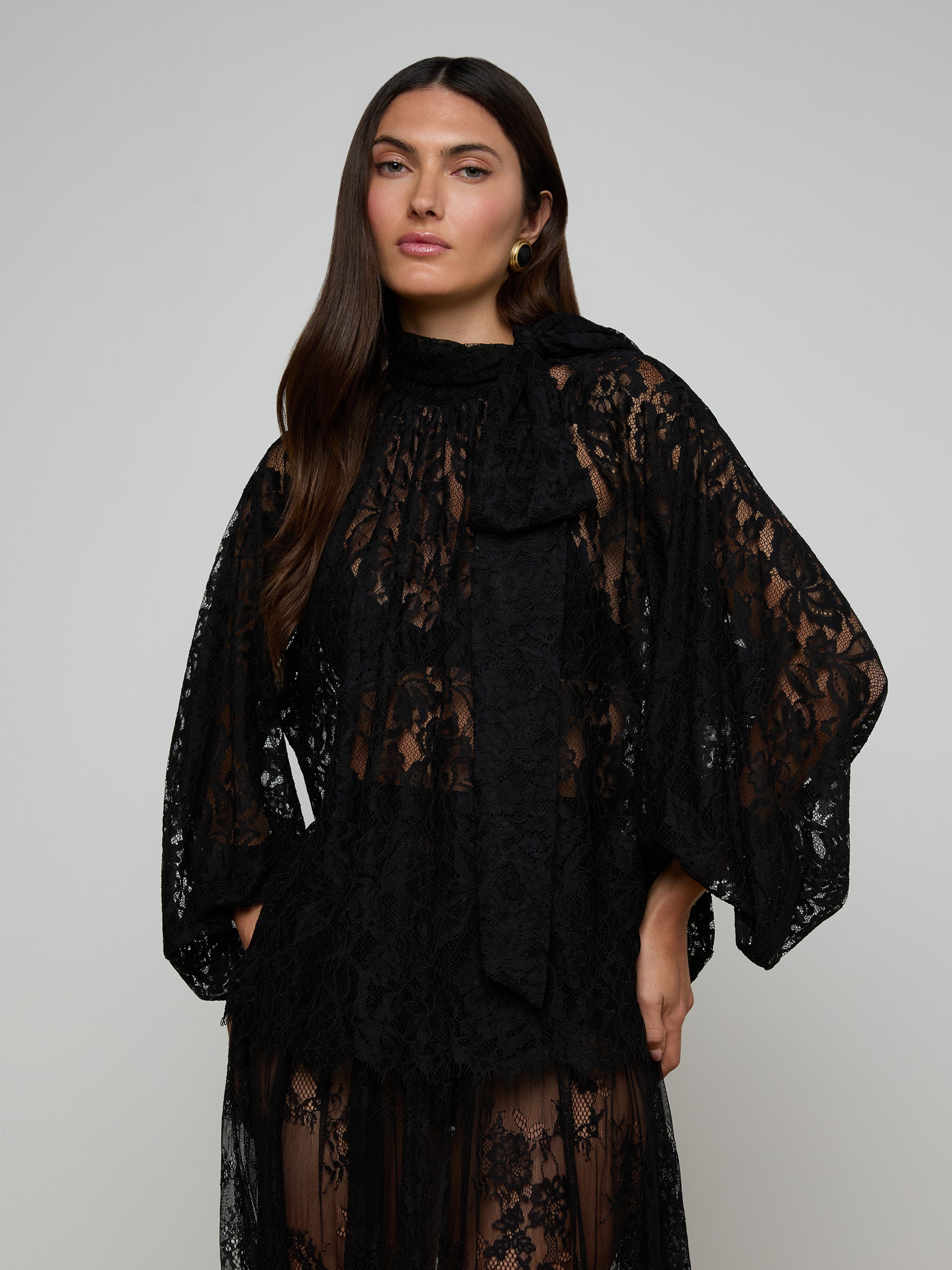 Rhett Oversized Lace Blouse in Black | L'AGENCE