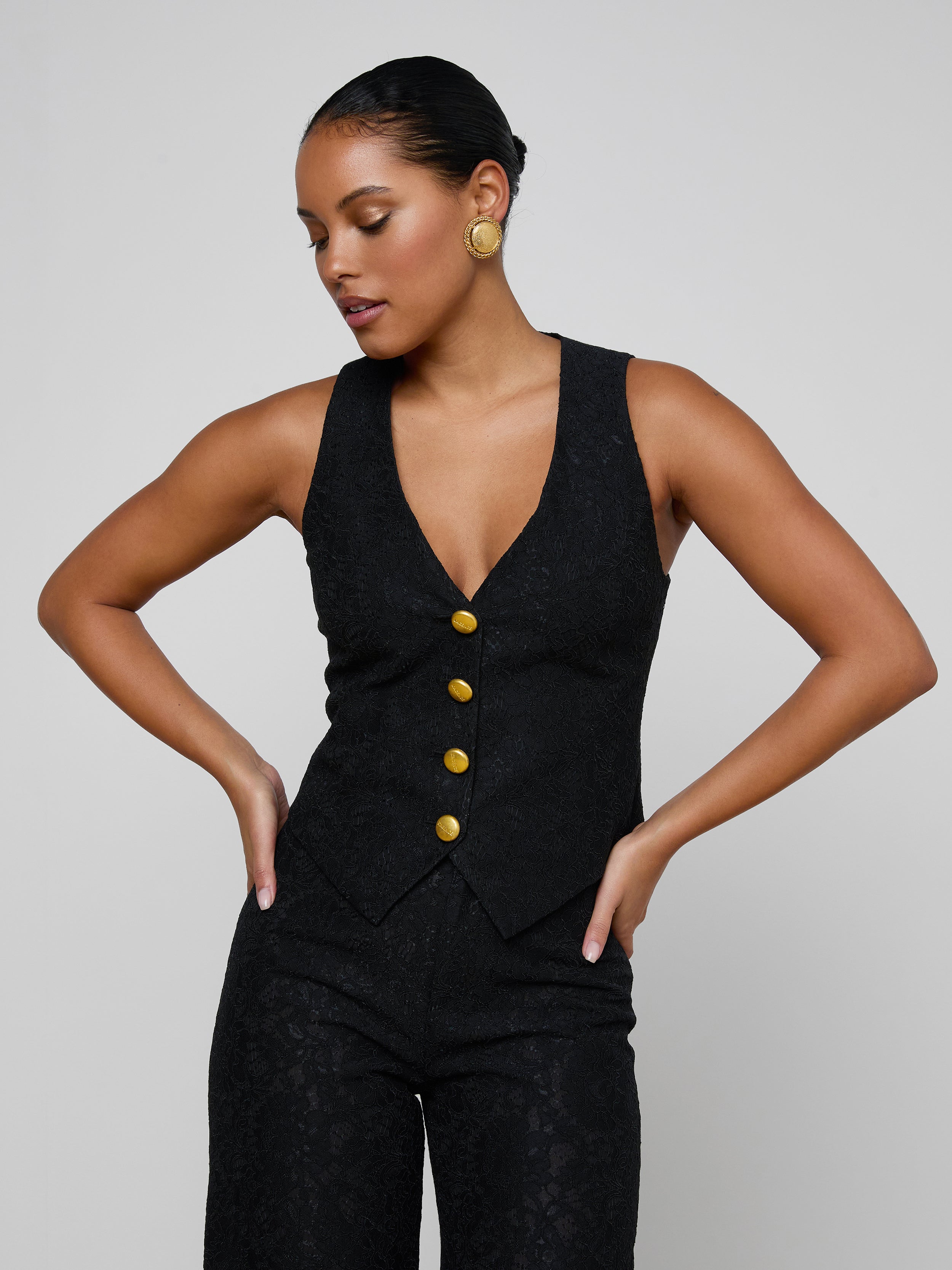 Kino Lace Vest in Black | L'AGENCE