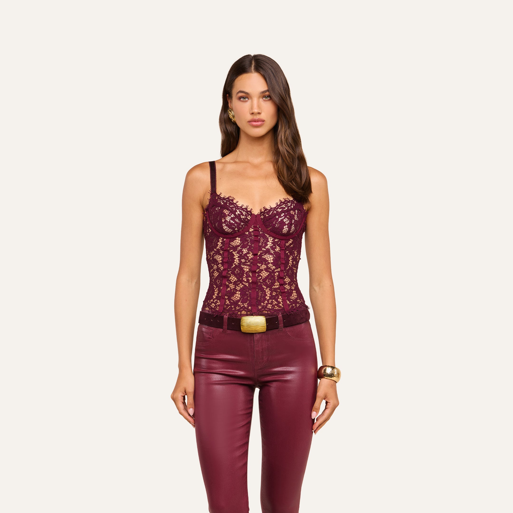 Jenny Lace Bustier in Deep Sangria | L'AGENCE