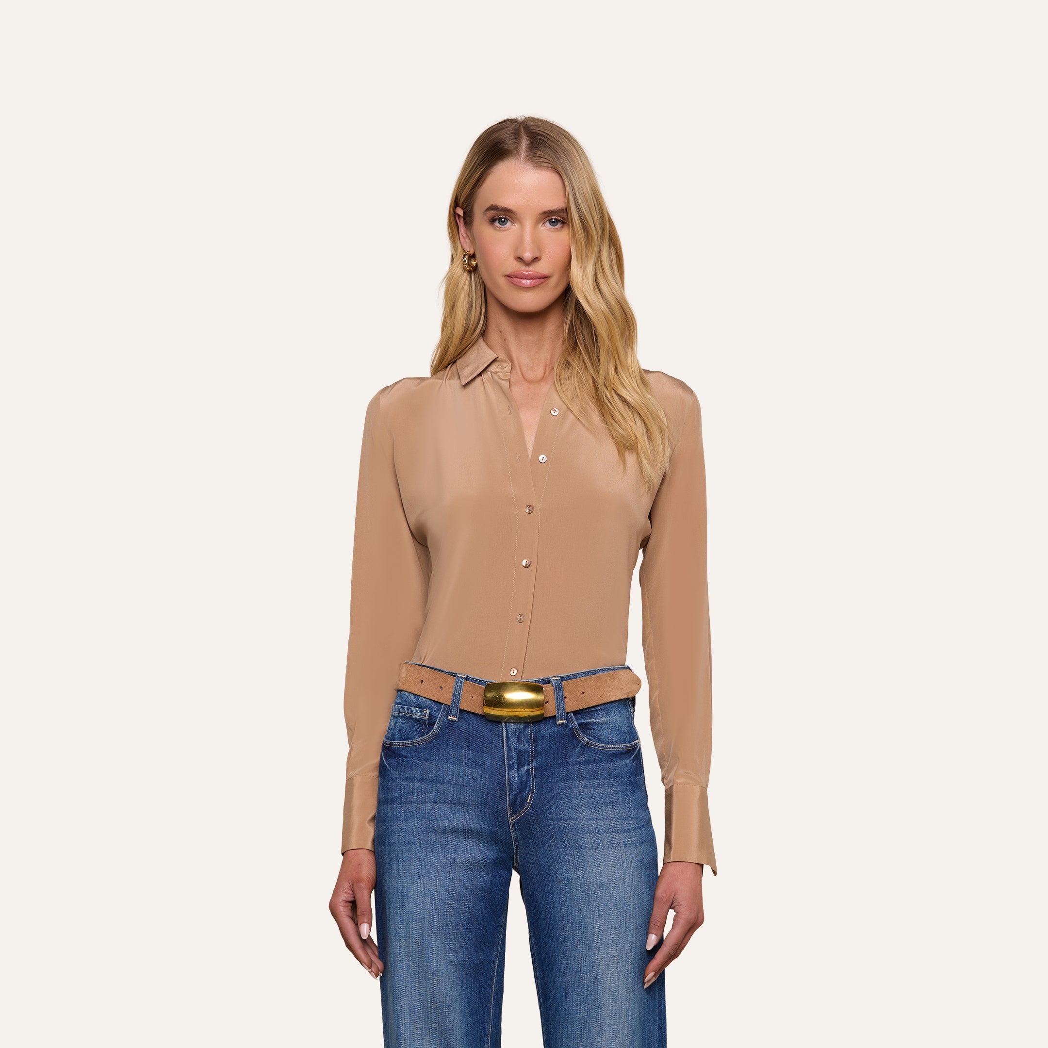 Babette Silk Blouse in Dark Cappuccino | L'AGENCE