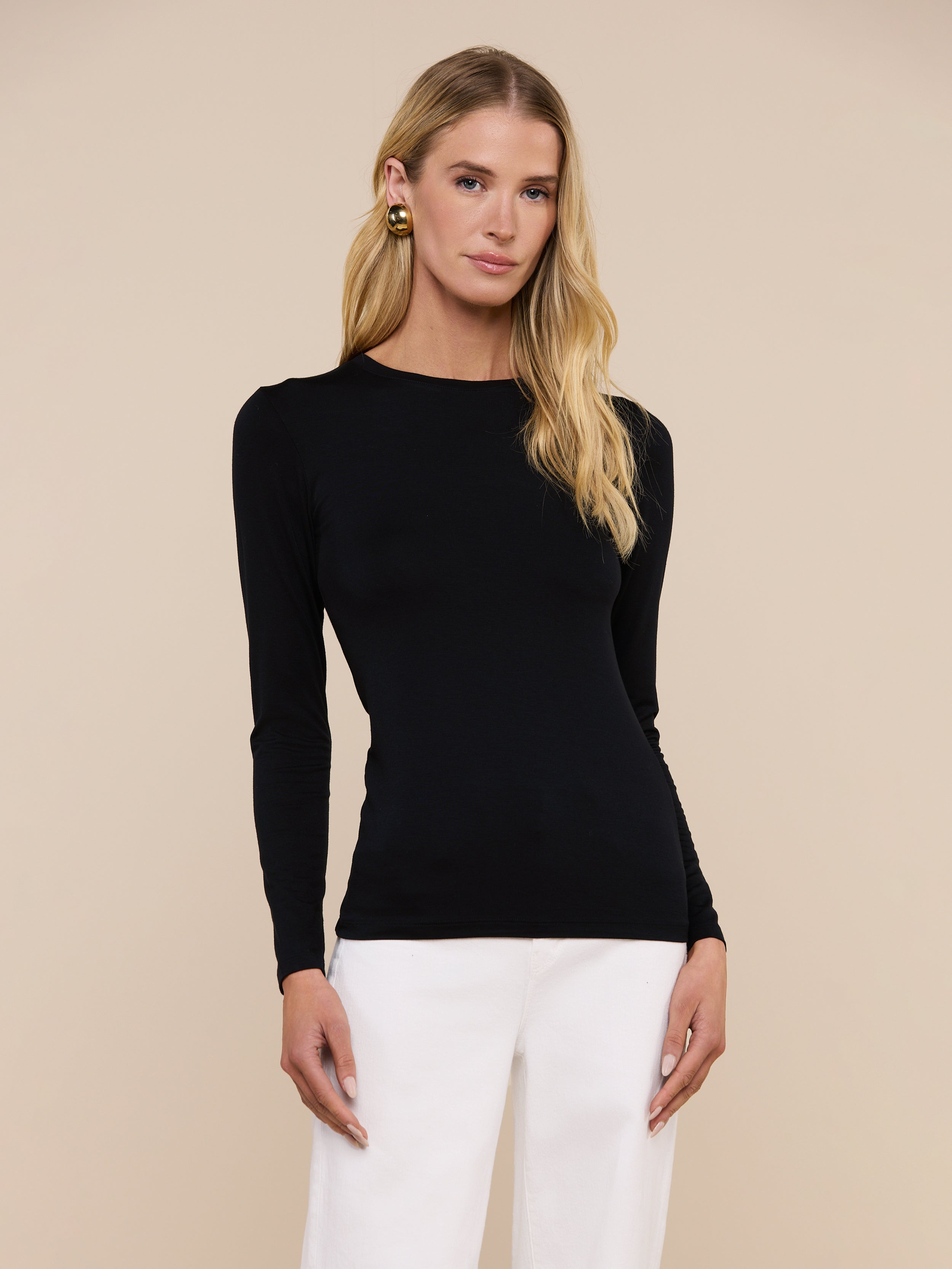 Tess Long Sleeve Tee in Black | L'AGENCE
