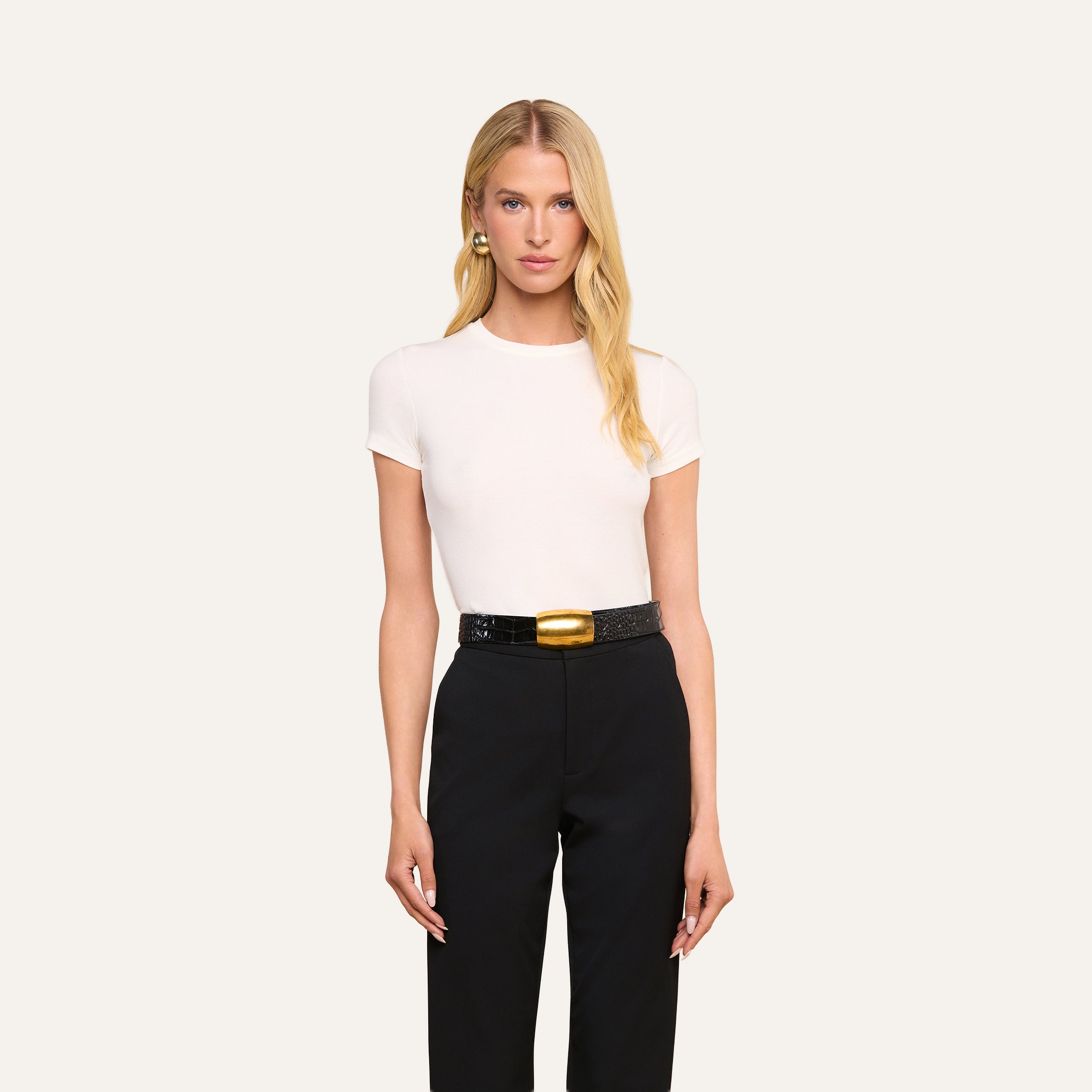 Ressi Fitted Crewneck Tee in White Micro Modal | L'AGENCE