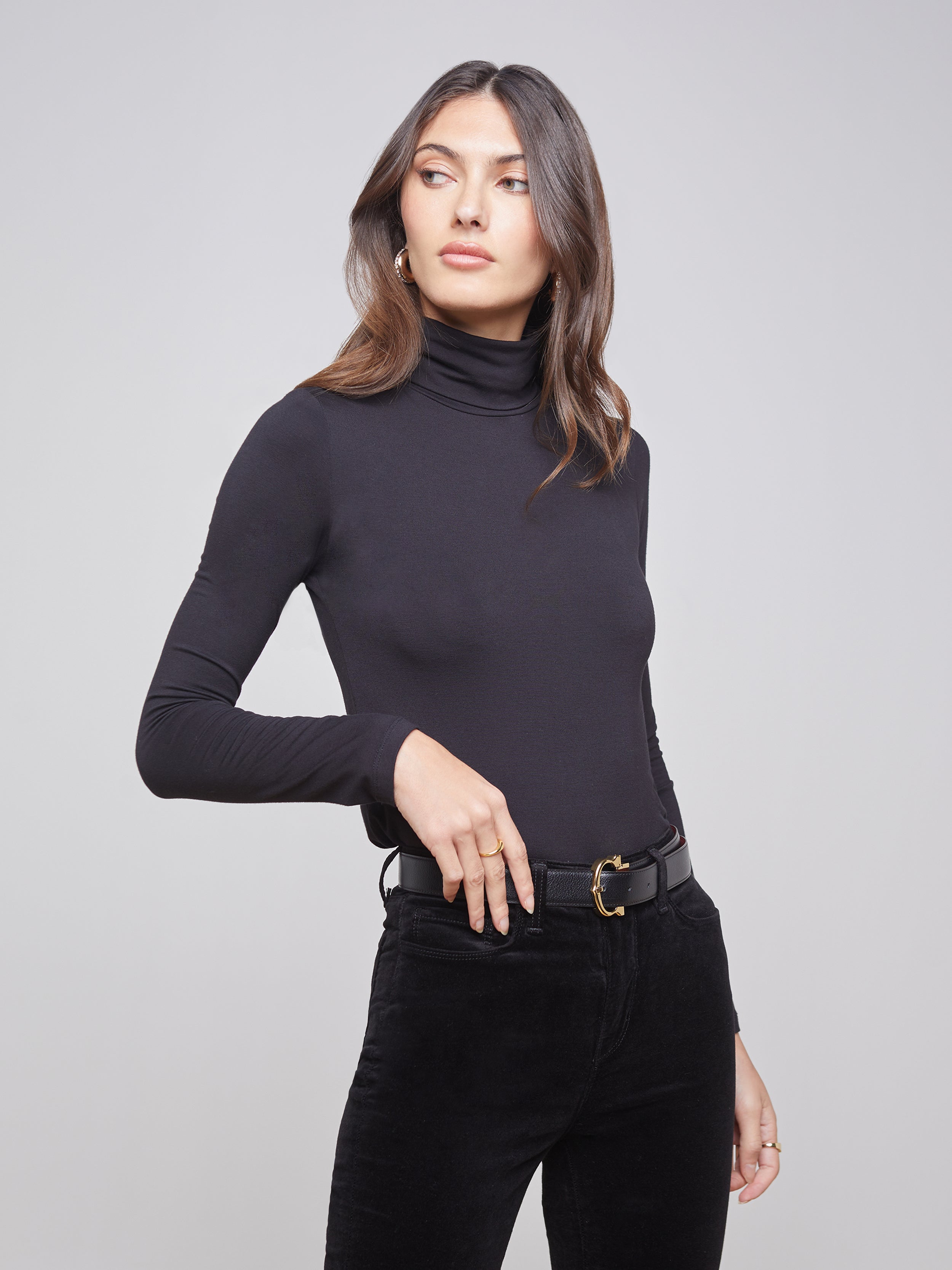 Women's Black Long Sleeve Turtleneck (Tailored Fit) - Fallon & Ava