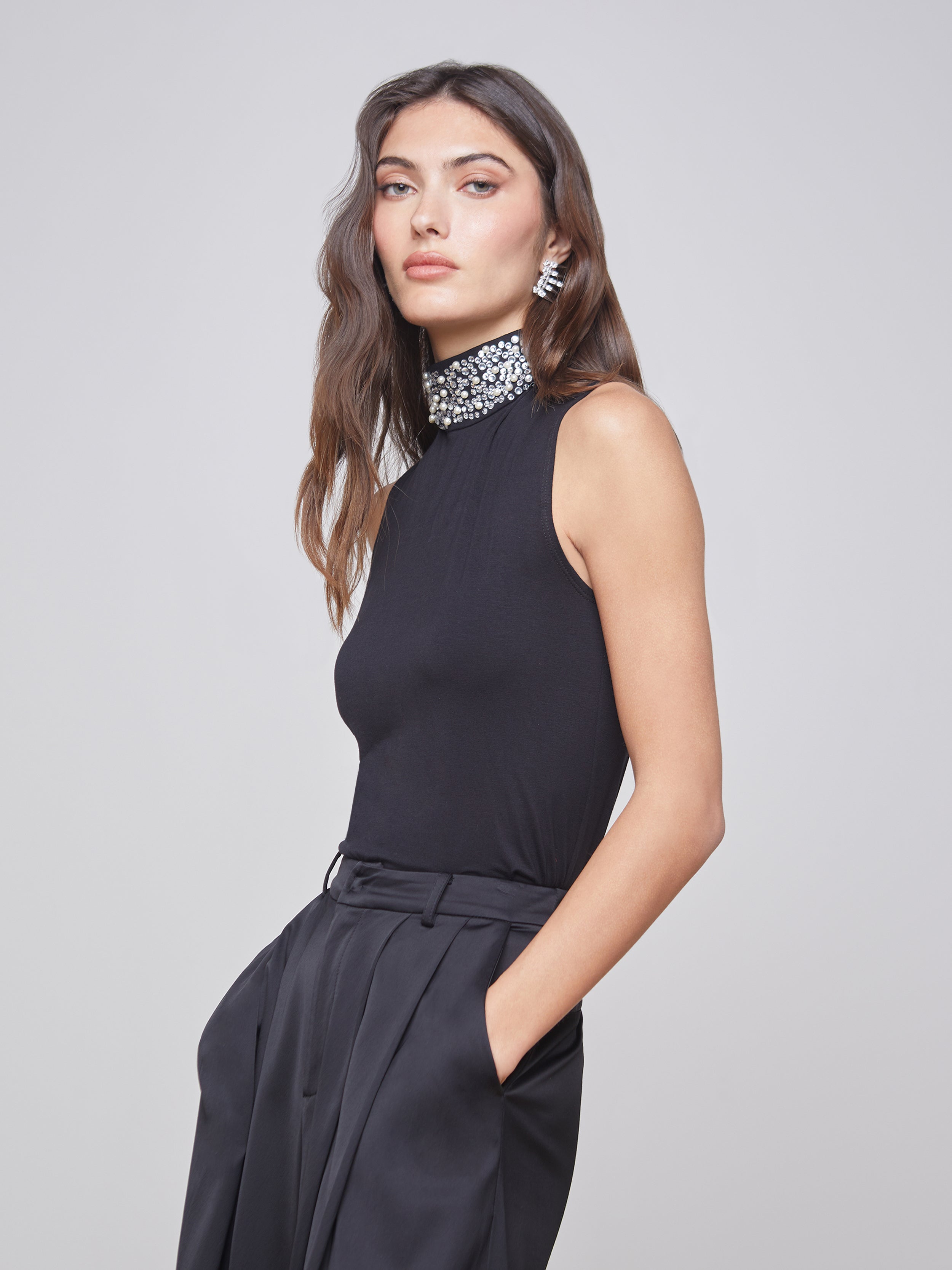 L'AGENCE Emily Top in Black/Pearl Stone Combo
