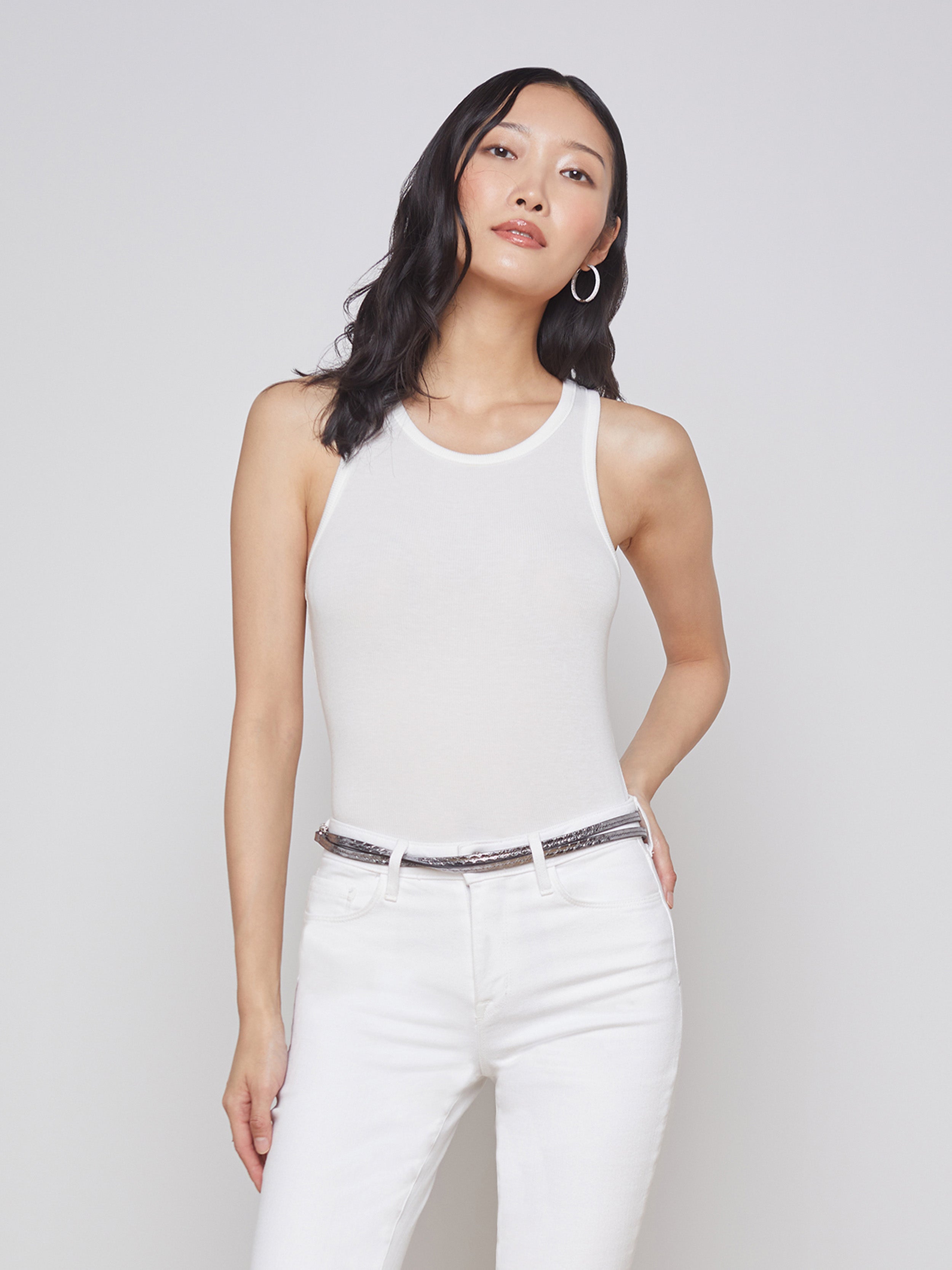 Artfish Women's Ribbed Racerback Tank Top - Sleeveless High Neck Fitted Workout Top