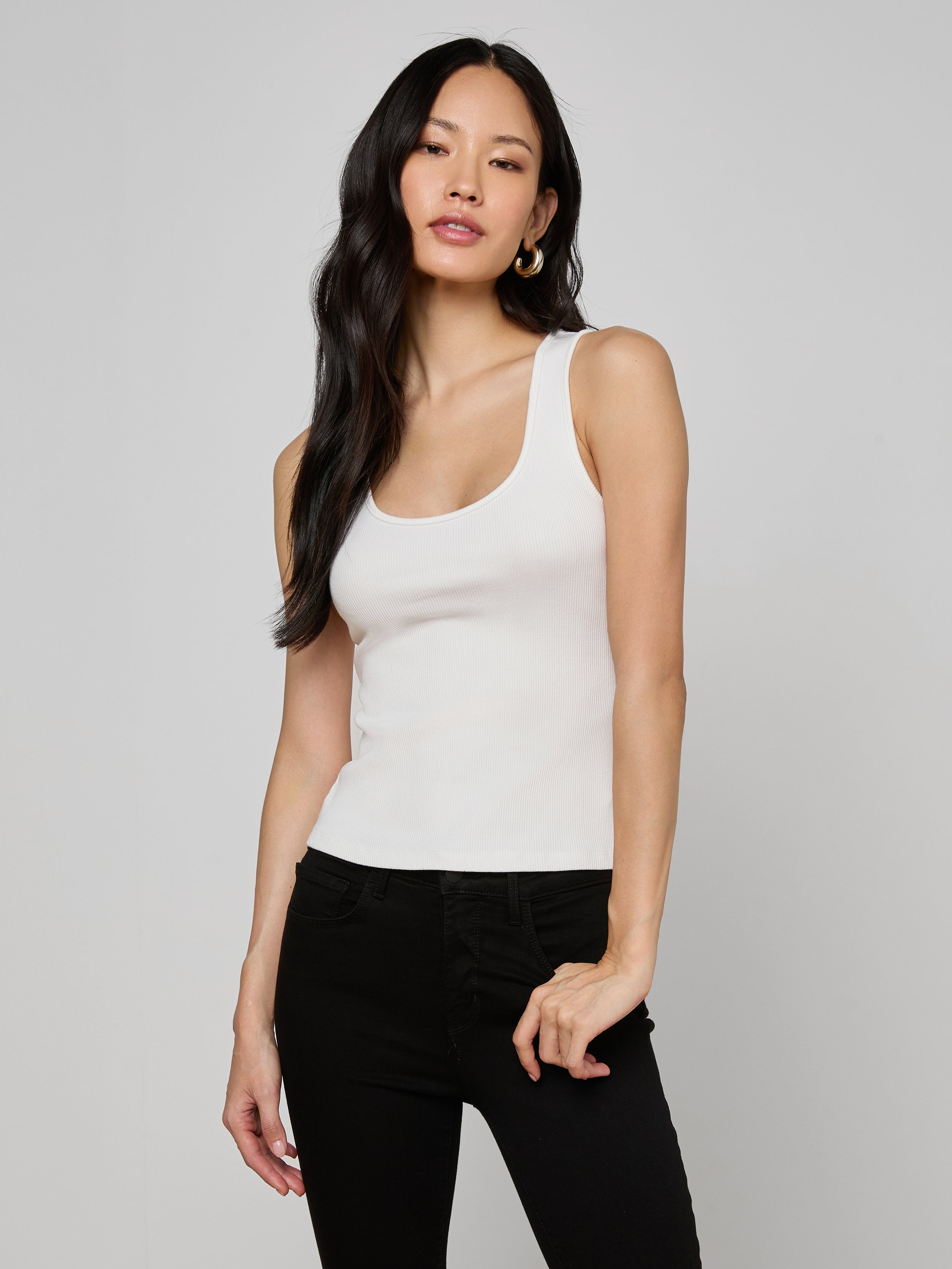 Adira Scoopneck Tank in White | L'AGENCE