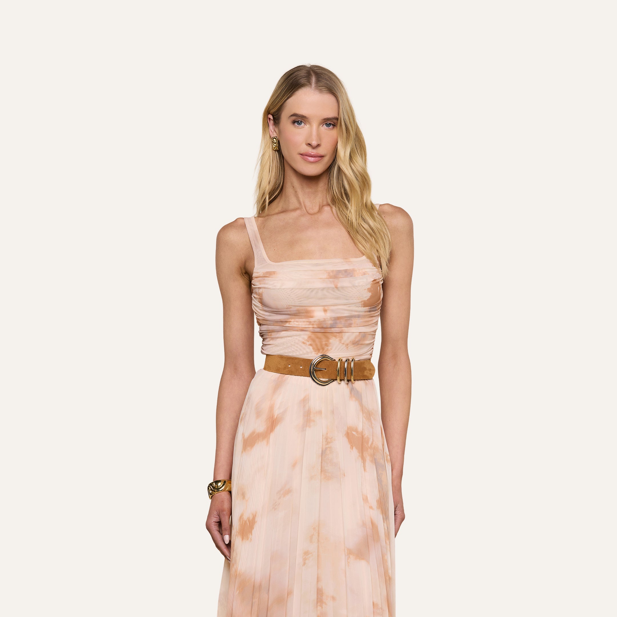 Rasha Shirred Mesh Tank in Frappe Multi Tie Dye | L'AGENCE