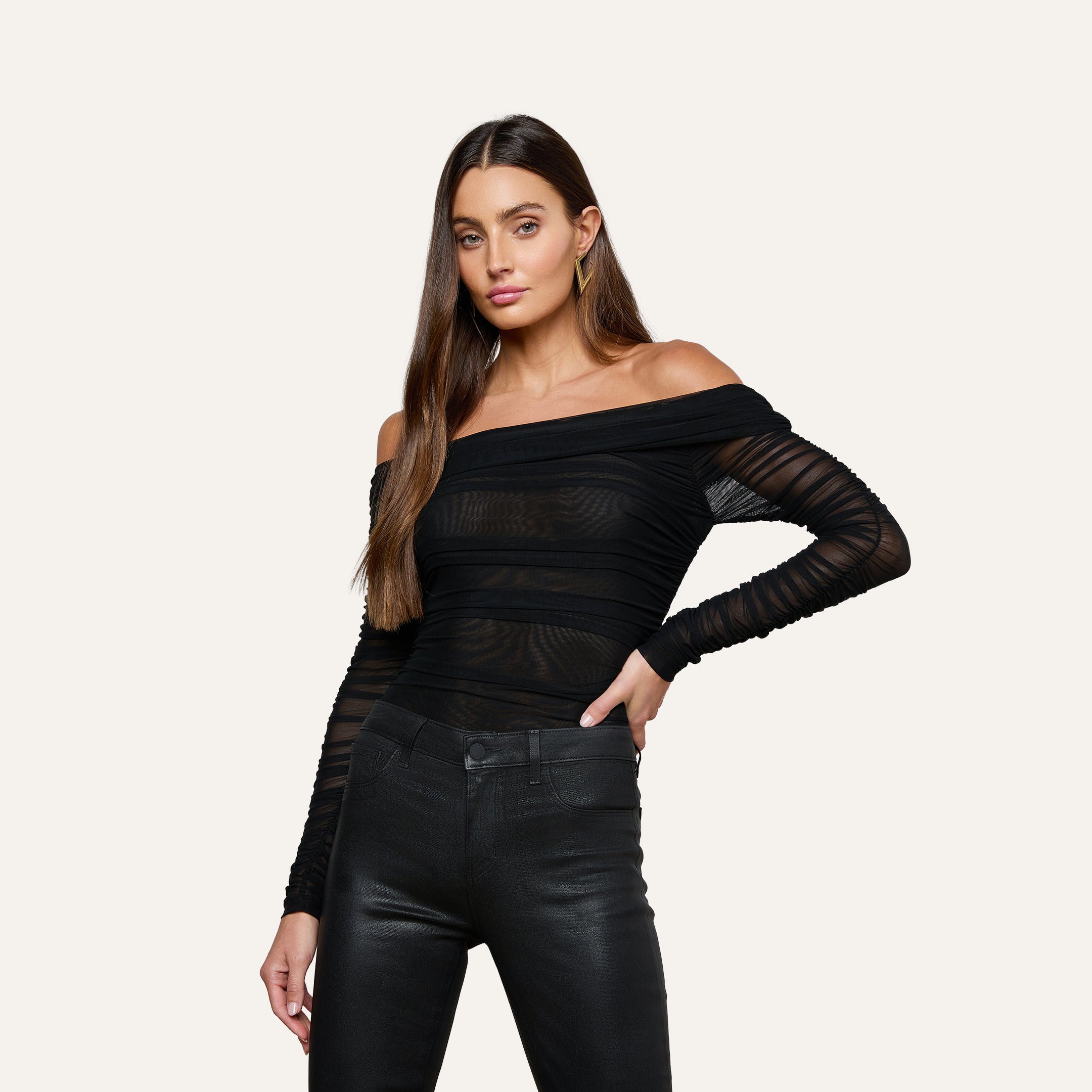 Poppie Off-The-Shoulder Bodysuit in Black | L'AGENCE