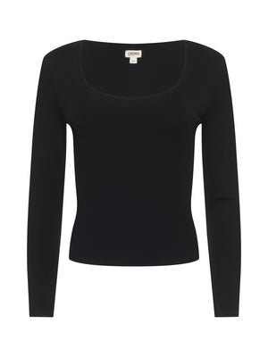 القرمزي scoopneck تي شيرت