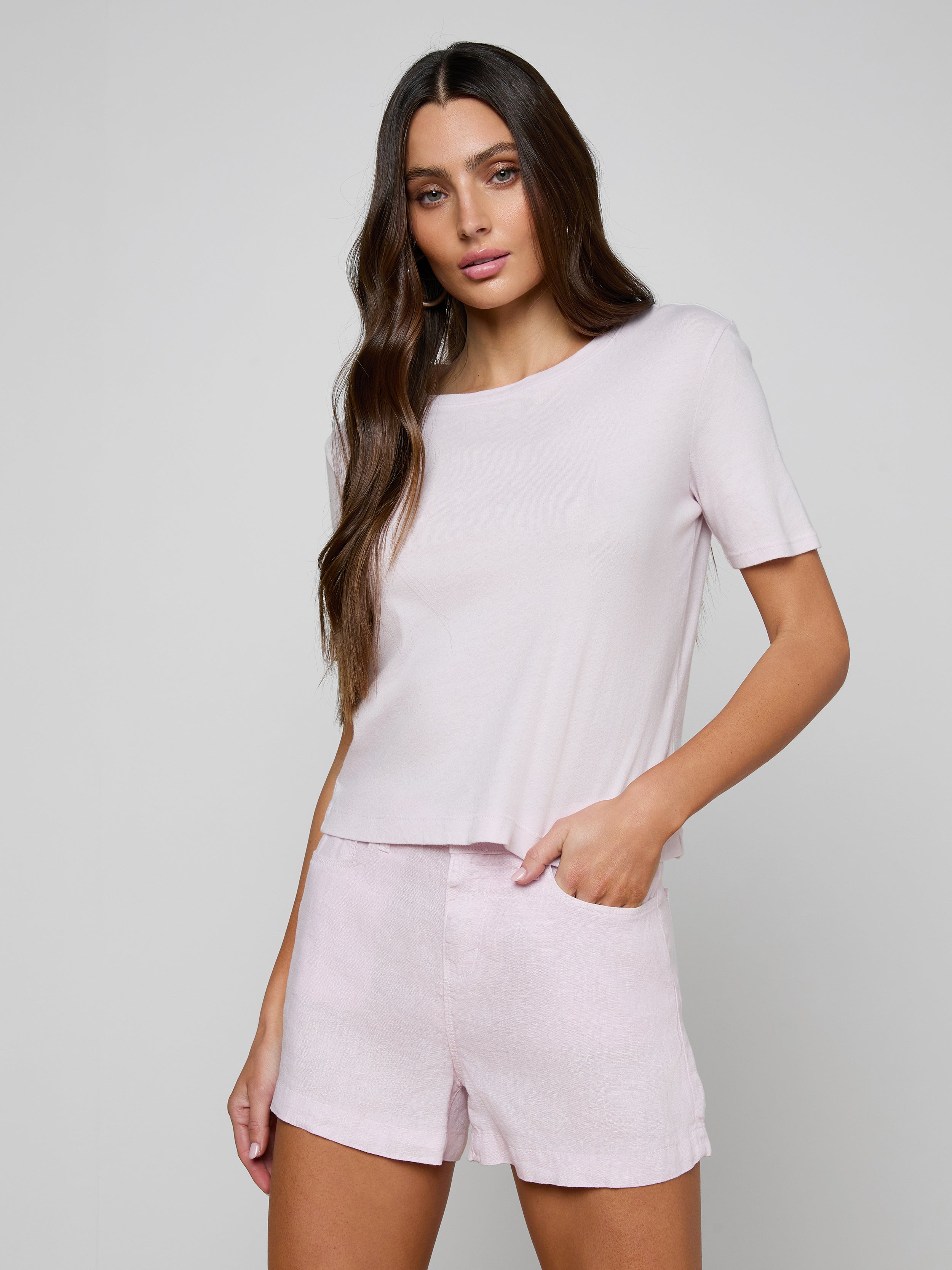 Stormy Cropped Cotton Tee in Icy Lilac | L'AGENCE
