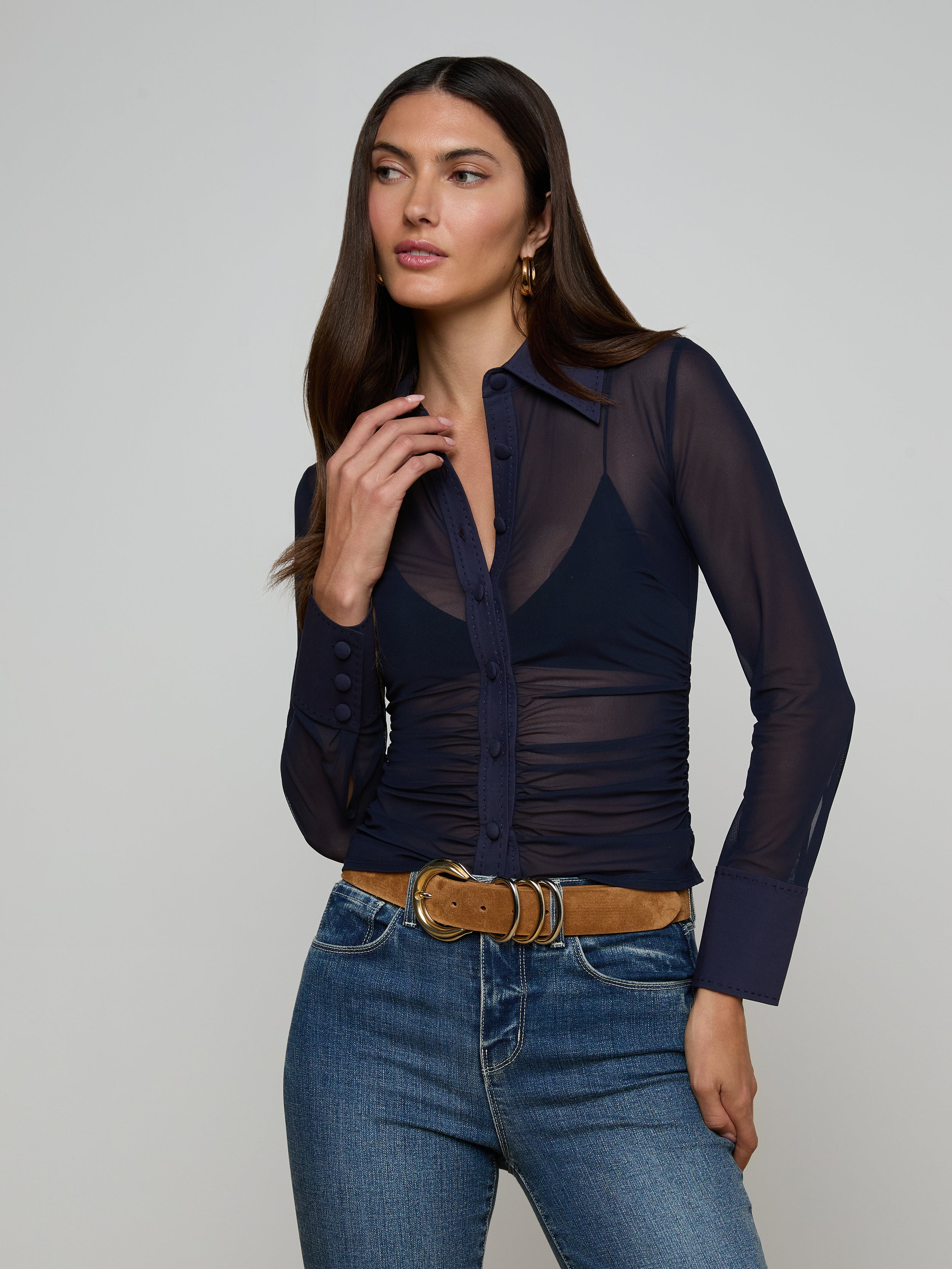【L'Appartement】Sheer Blouse ネイビー 2026年最新】l'appartement sheerの人気アイテム - メルカリ