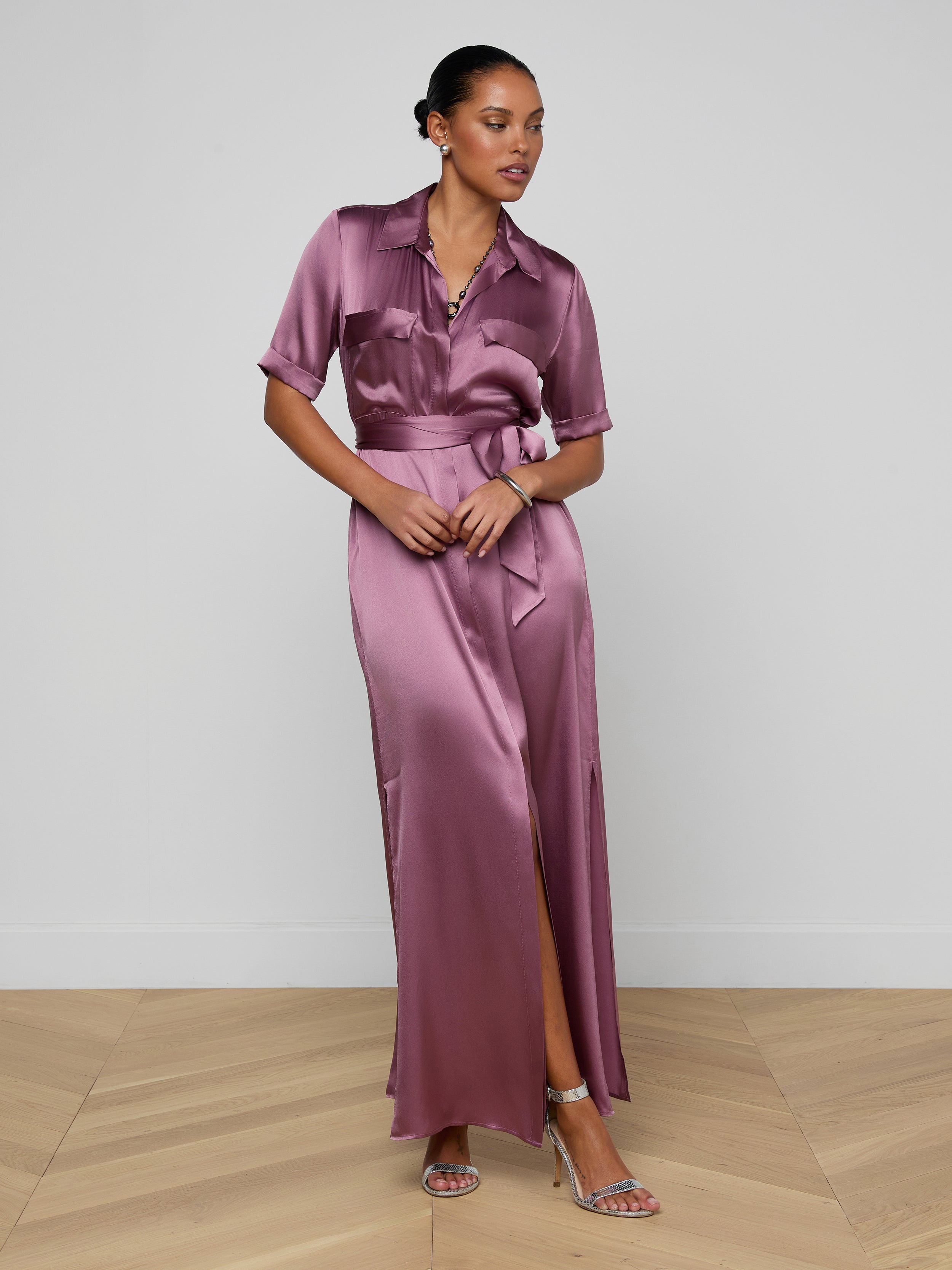 L'AGENCE Klement Silk Shirt Dress In Dusky Orchid L'AGENCE Klement Silk Shirt Dress In Dusky Orchid
