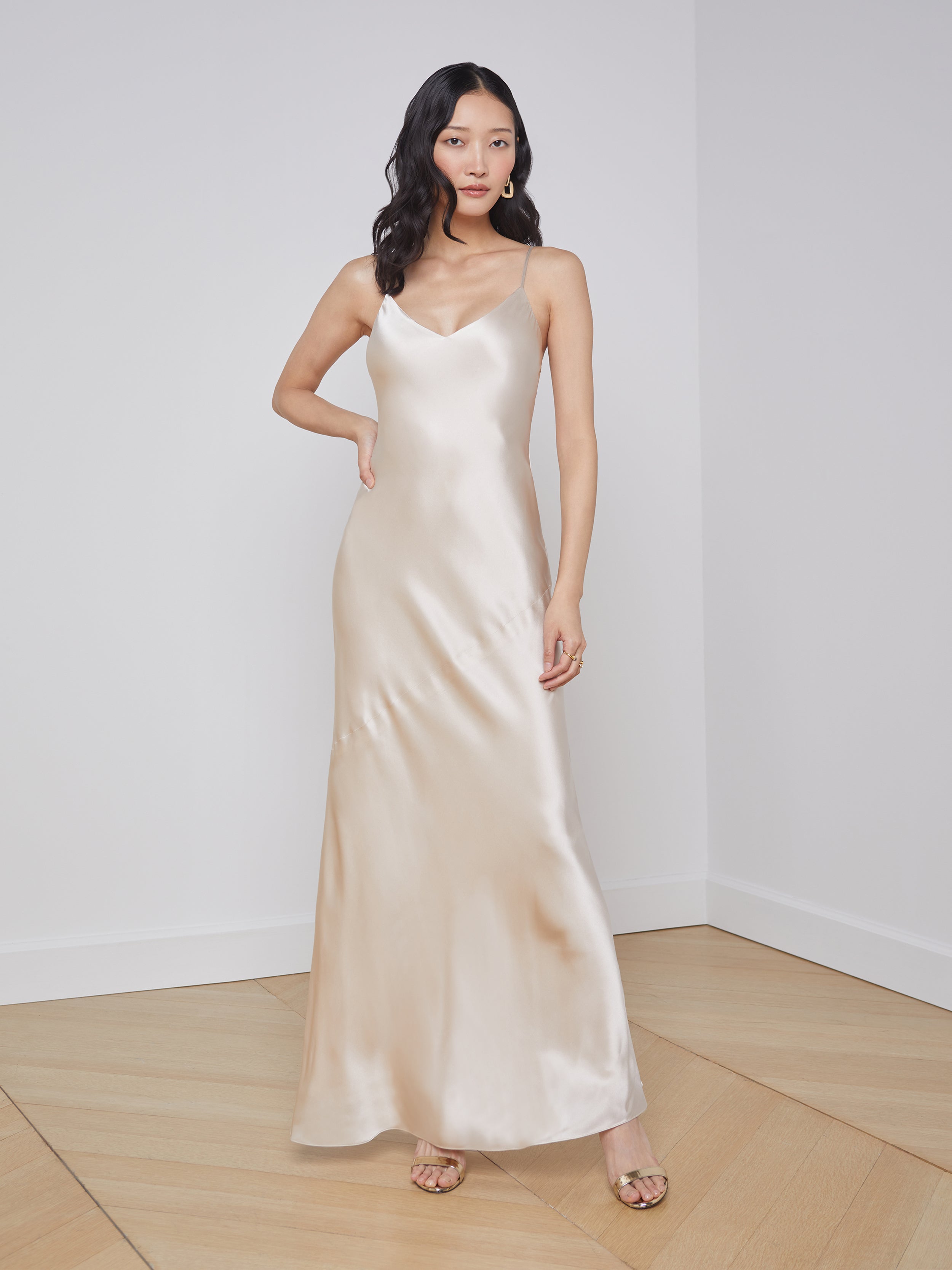 SATIN SILK CHAMPAGNE BACKLESS SLIP GOWN  Fashion, Nice dresses, Featuring  dress