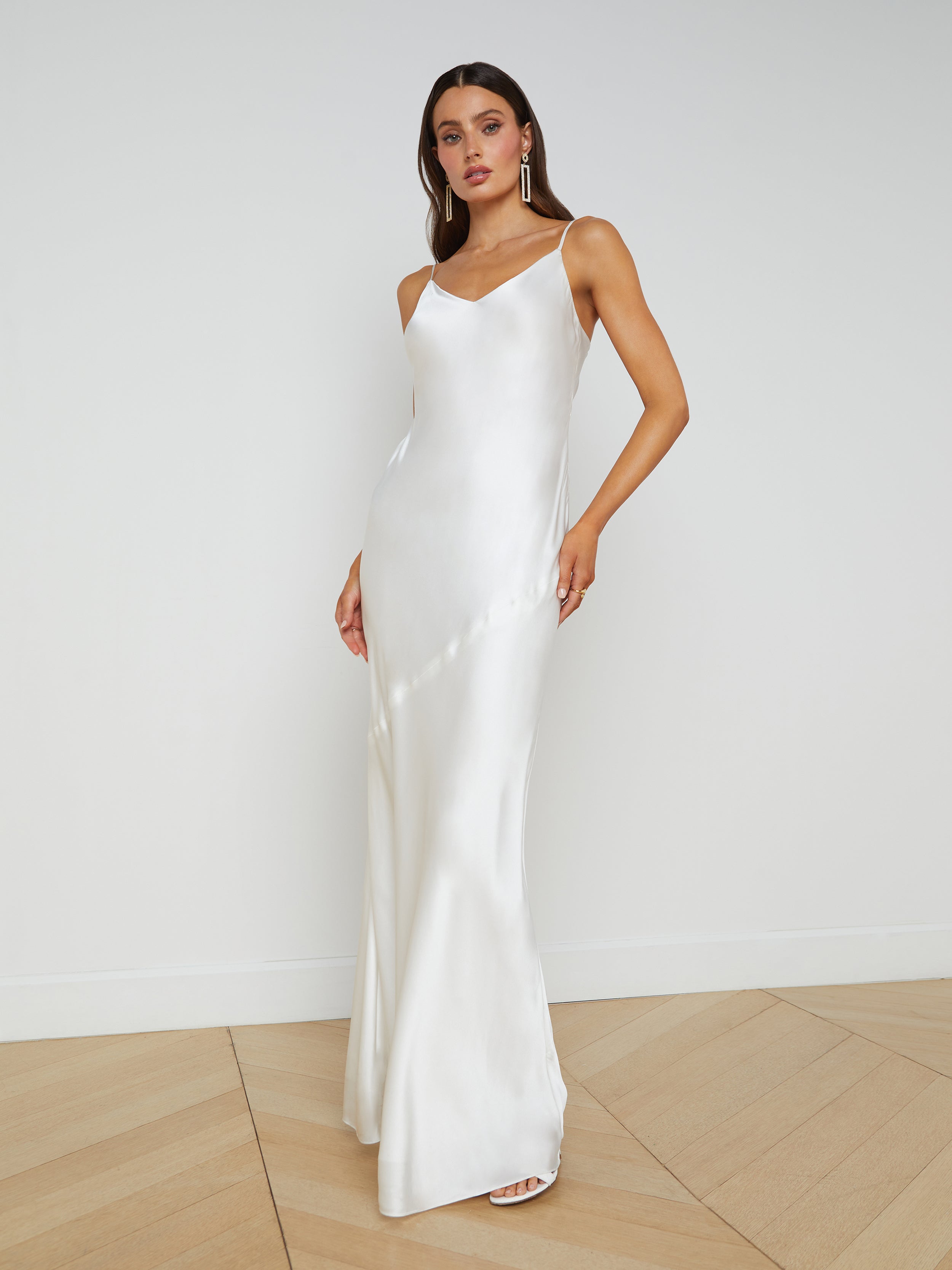 silk.white dress JENNIFER white long silk dress with thin straps Maisoncleo