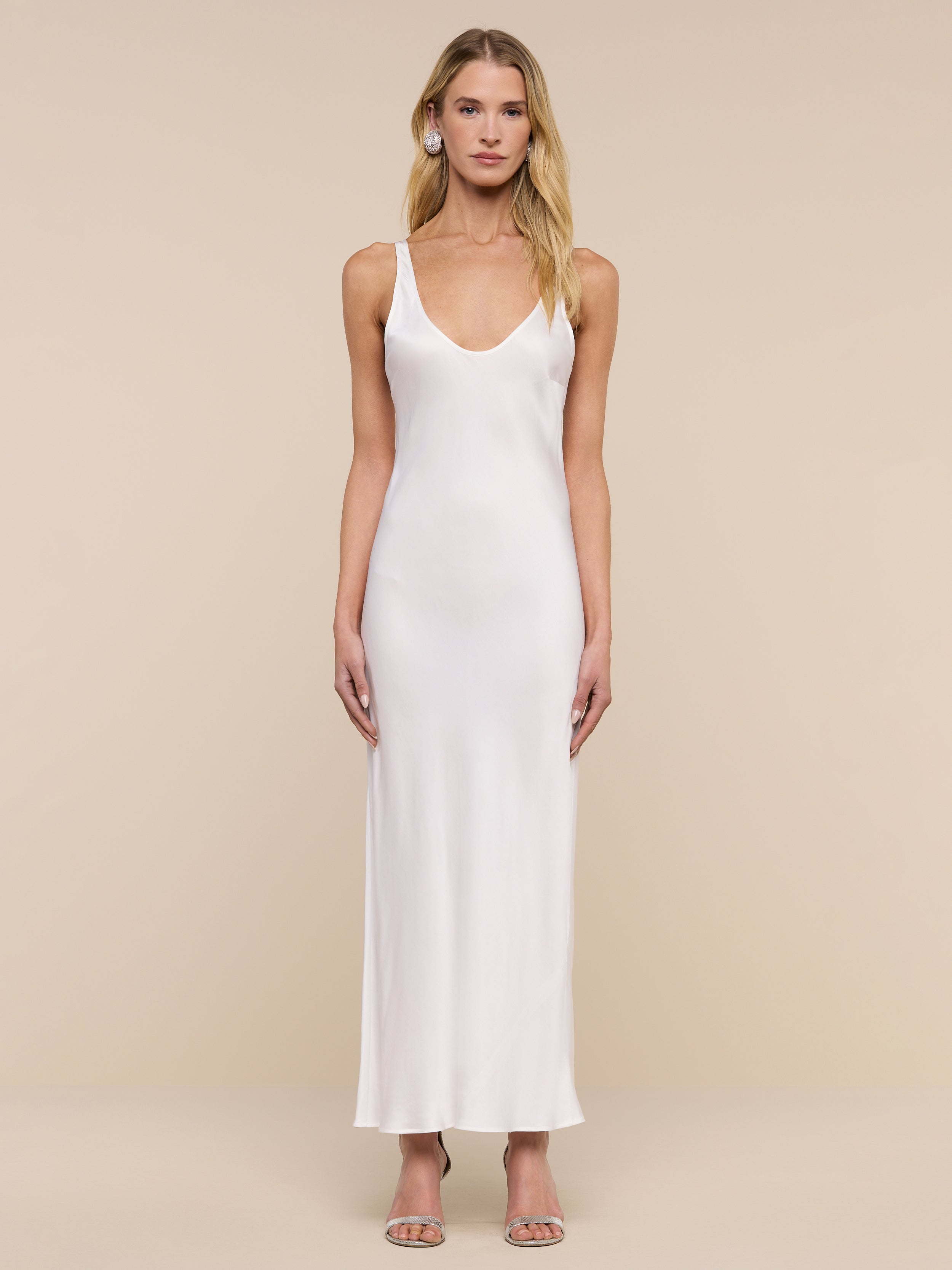 Akiya Satin Maxi Dress in White | L'AGENCE