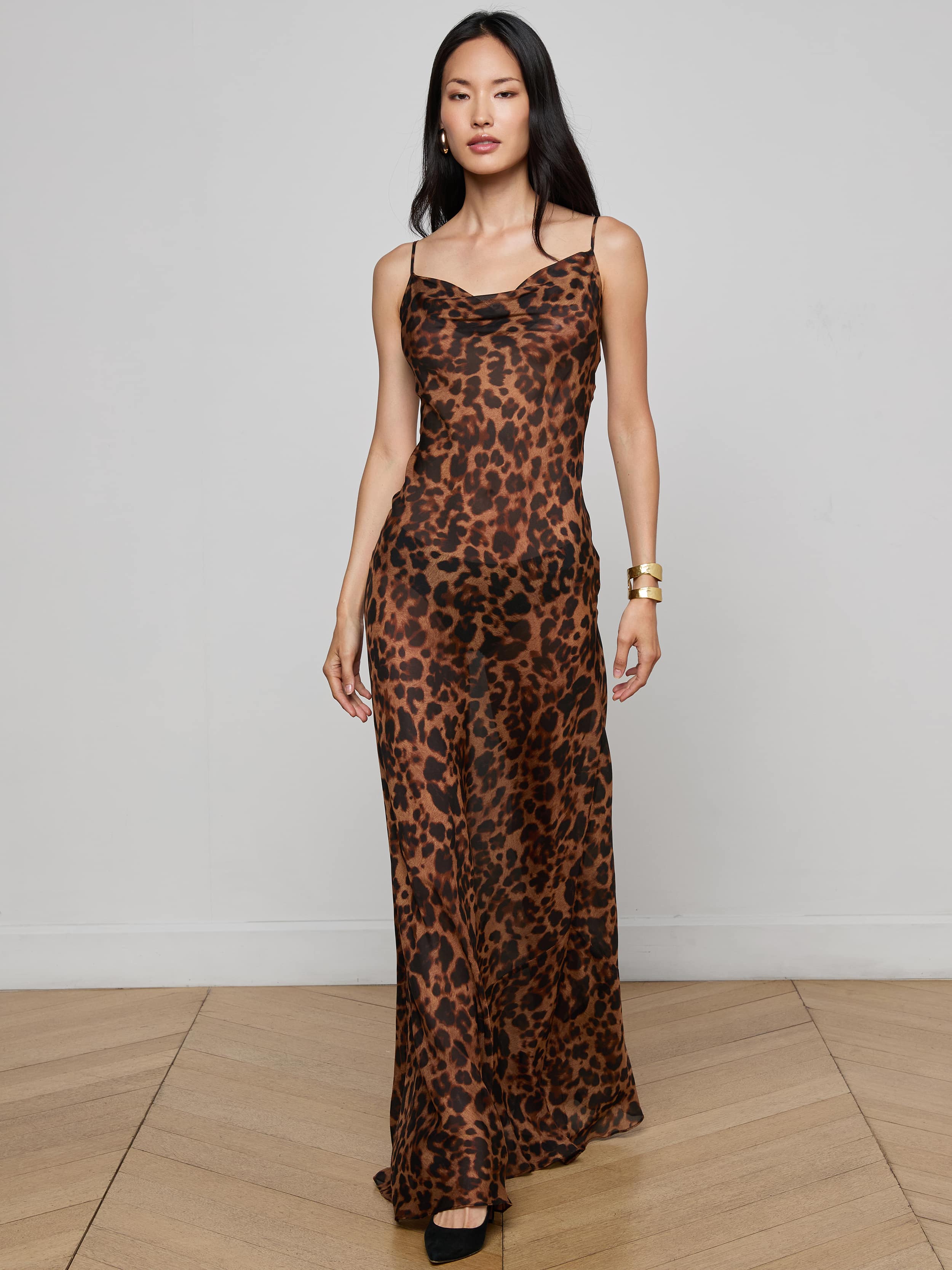 Christine Silk Dress in Brown Multi Amur Leopard | L'AGENCE Christine Silk Dress in Brown Multi Amur Leopard | L'AGENCE