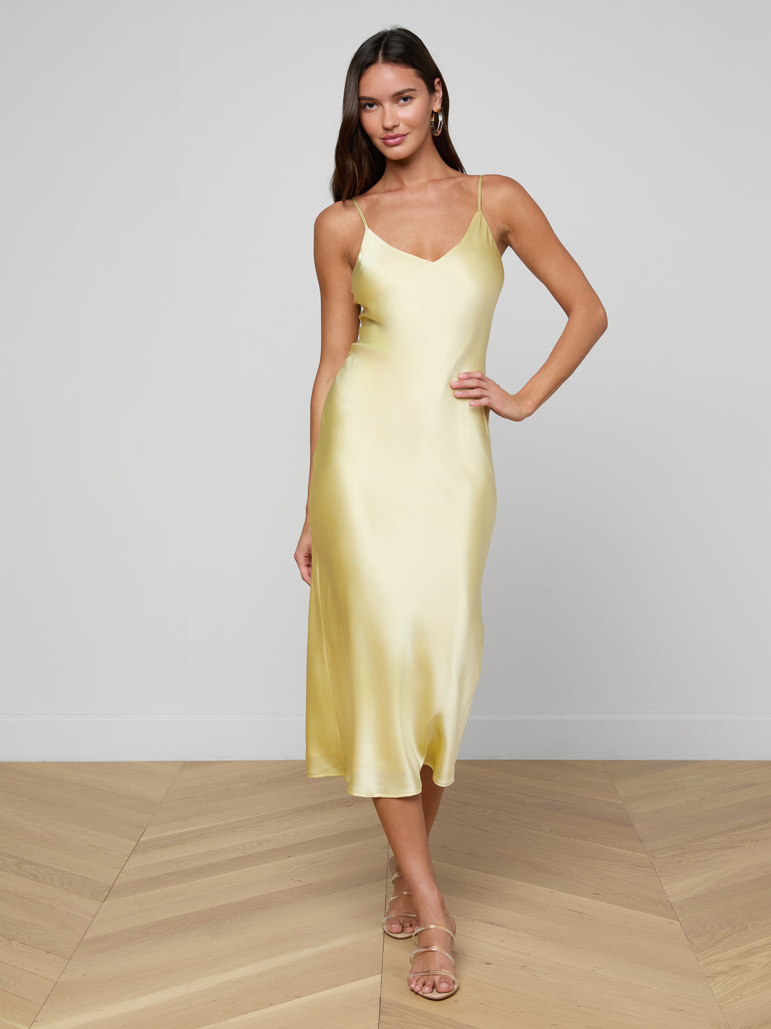 Seridie Silk Slip Dress in Lemon Sorbet