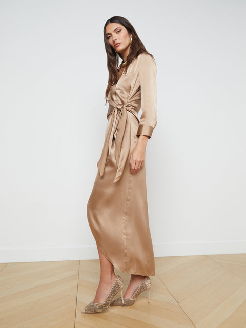 Kadi Silk Wrap Dress long dress L'AGENCE   