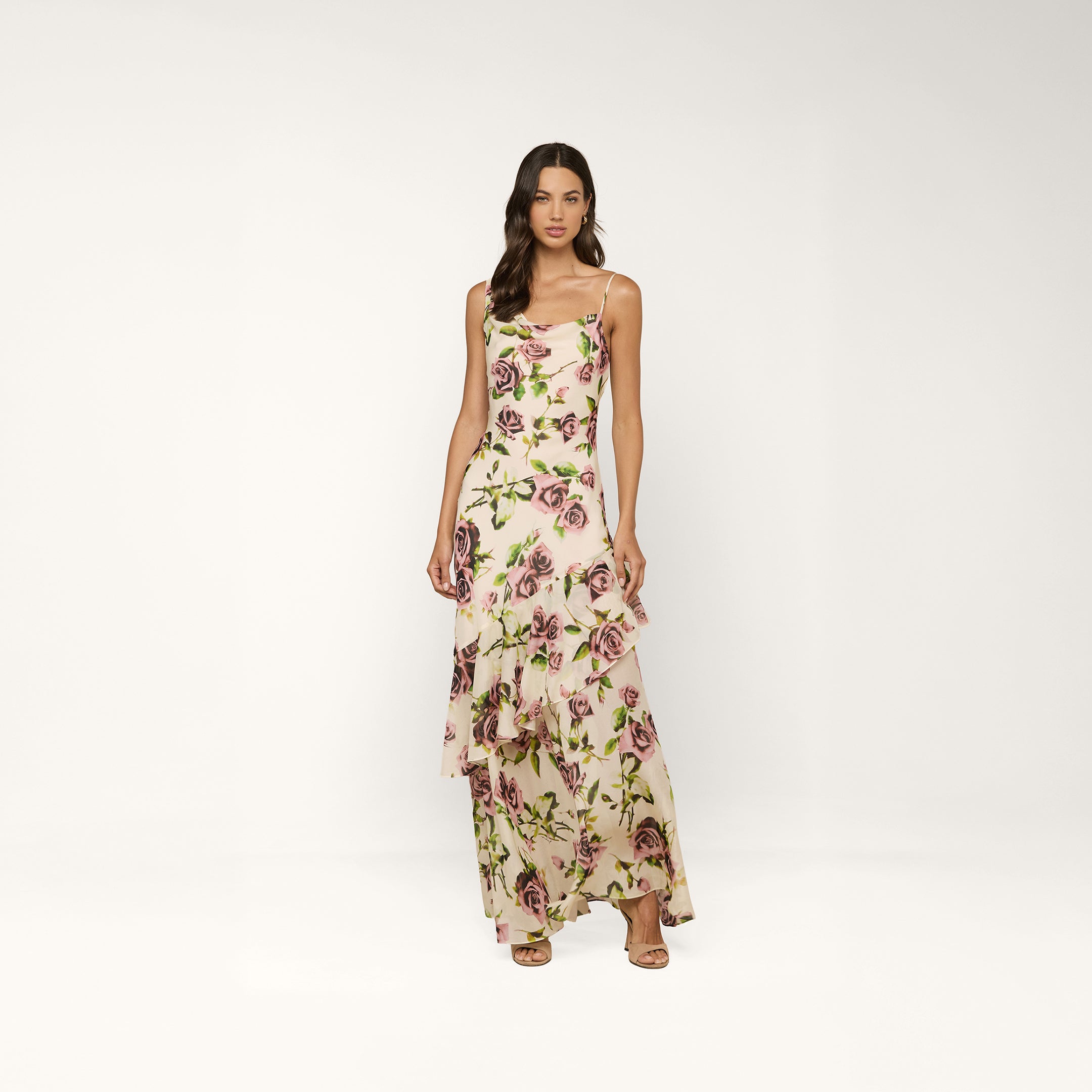 Viola Silk Cowl-Neck Gown in Ecru/Mauve Romantic Rose | L'AGENCE